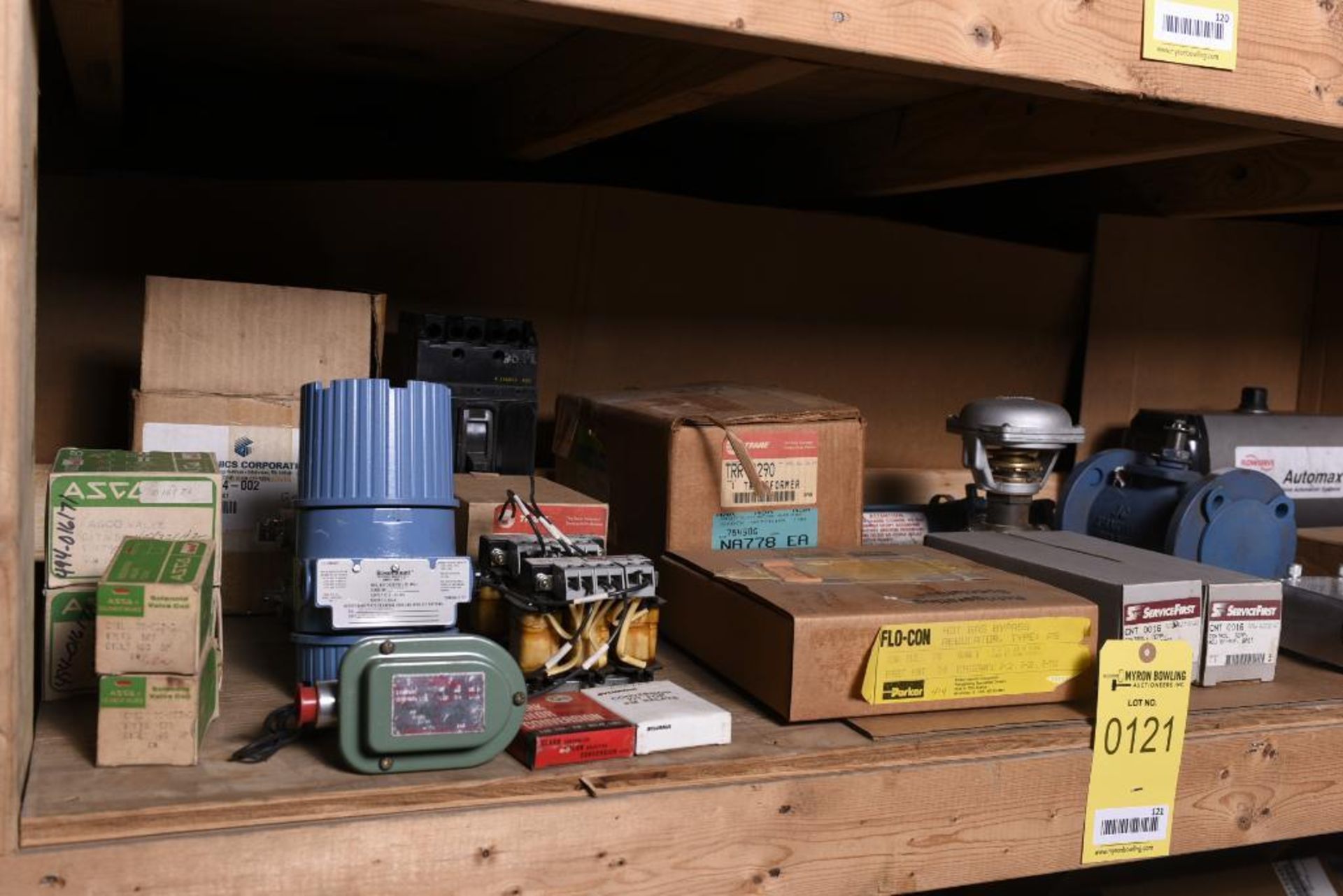Shelf of Miscellaneous MRO, Valves, Electrical, Motors, Indicators, Pumps (Flowserve, Trane, Rosemou - Image 2 of 3