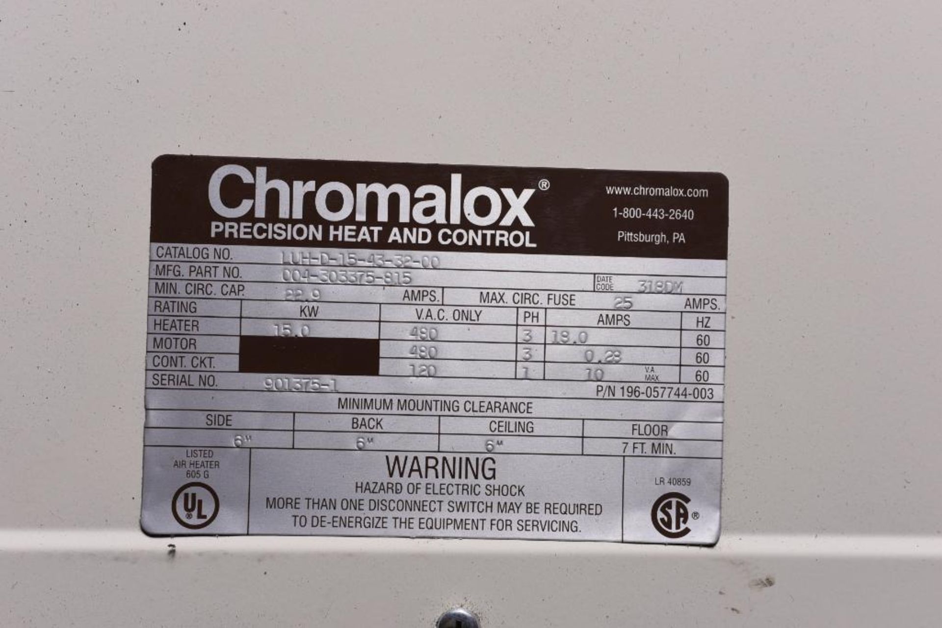 (NIB) Chromalox Precision Heat & Control, Catalog No. LUH-D-15-43-32-00, 3-Phase, 480 VAC Only - Image 2 of 2