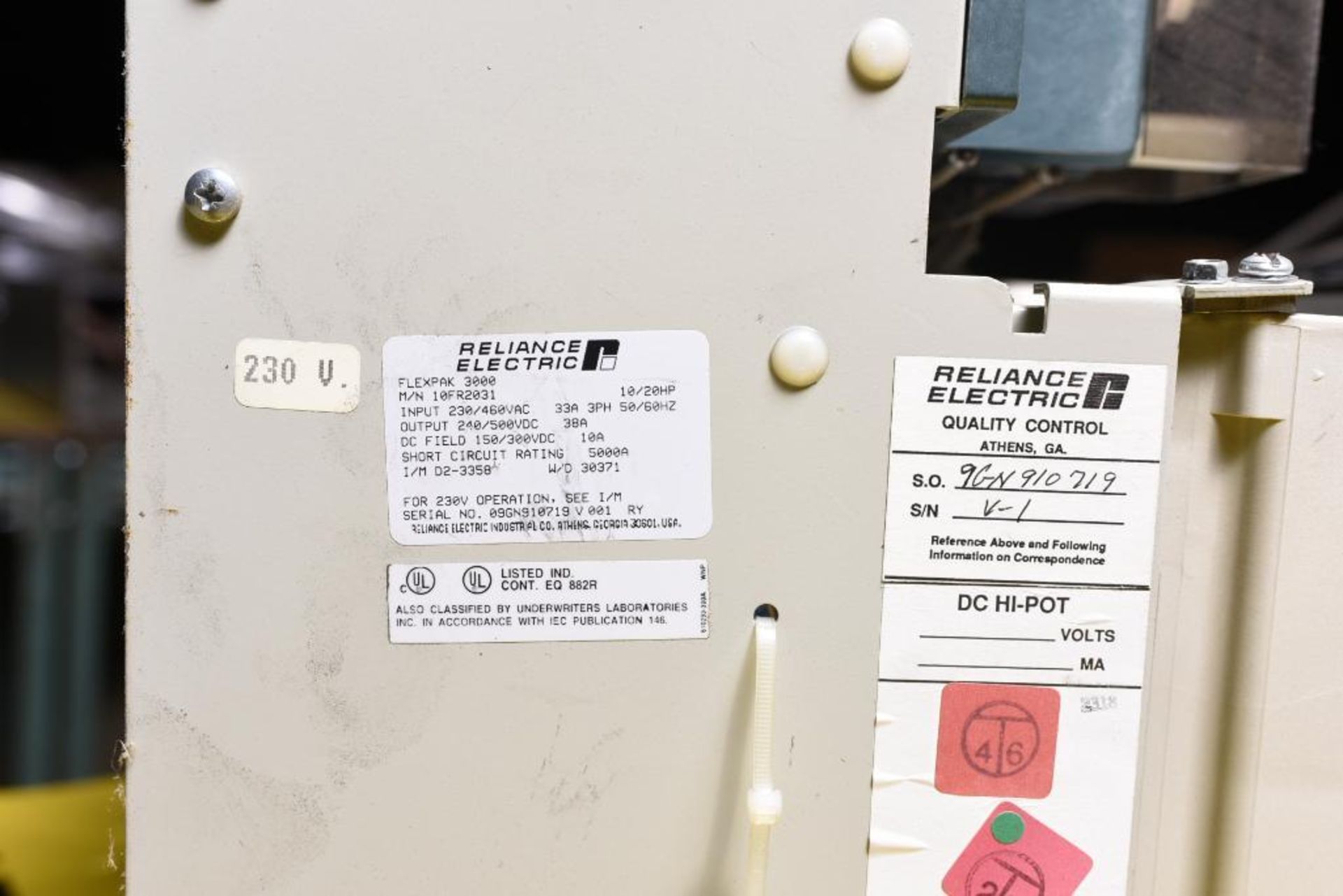 Reliance Electric FlexPak 3000 DC VS Drive, Model 10FR2031, 20 HP, 3-Phase, Input: 230/460 VAC, Outp - Image 3 of 3