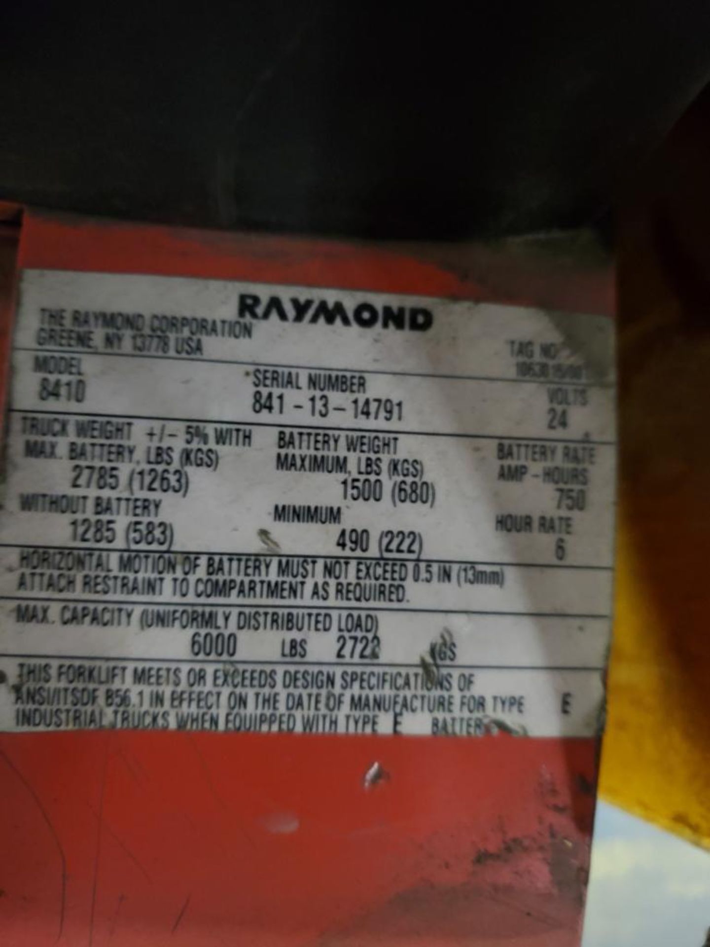 2013 Raymond 6,000 Lb. Electric Pallet Jack, Model 8410, s/n 841-13-14791, 24V, 49" Forks, 8,439 Hou - Image 8 of 8