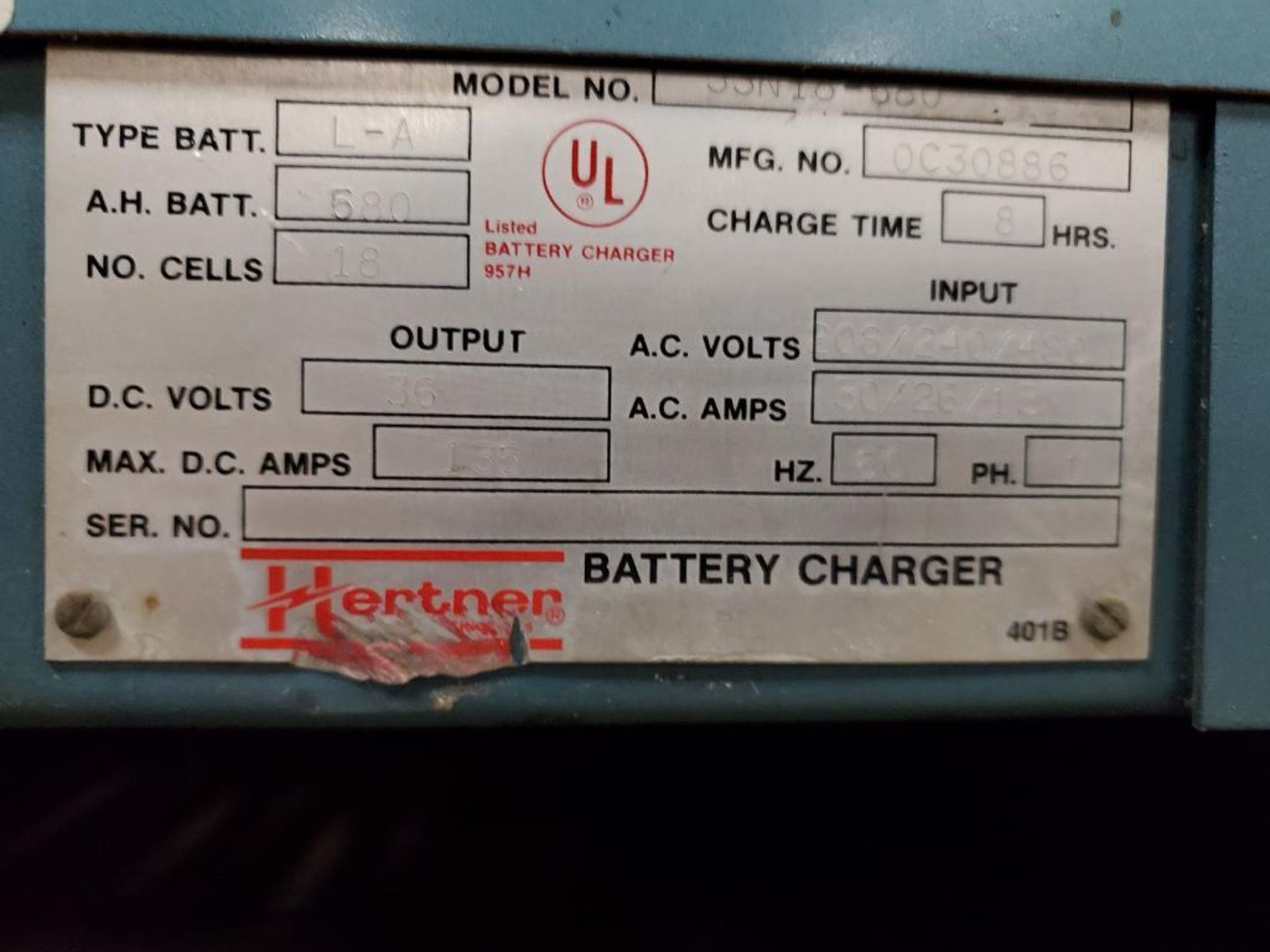 Hertner Auto 1000 36V Forklift Battery Charger - Image 5 of 7