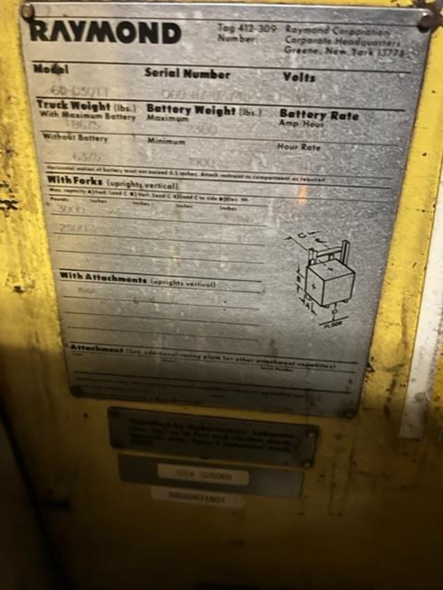 Raymond Electric Stand-Up Forklift, Model 060-C30TT, S/N 060-87-03745, 3,000 LB. Cap. 8,873 Hours, 1 - Image 4 of 4