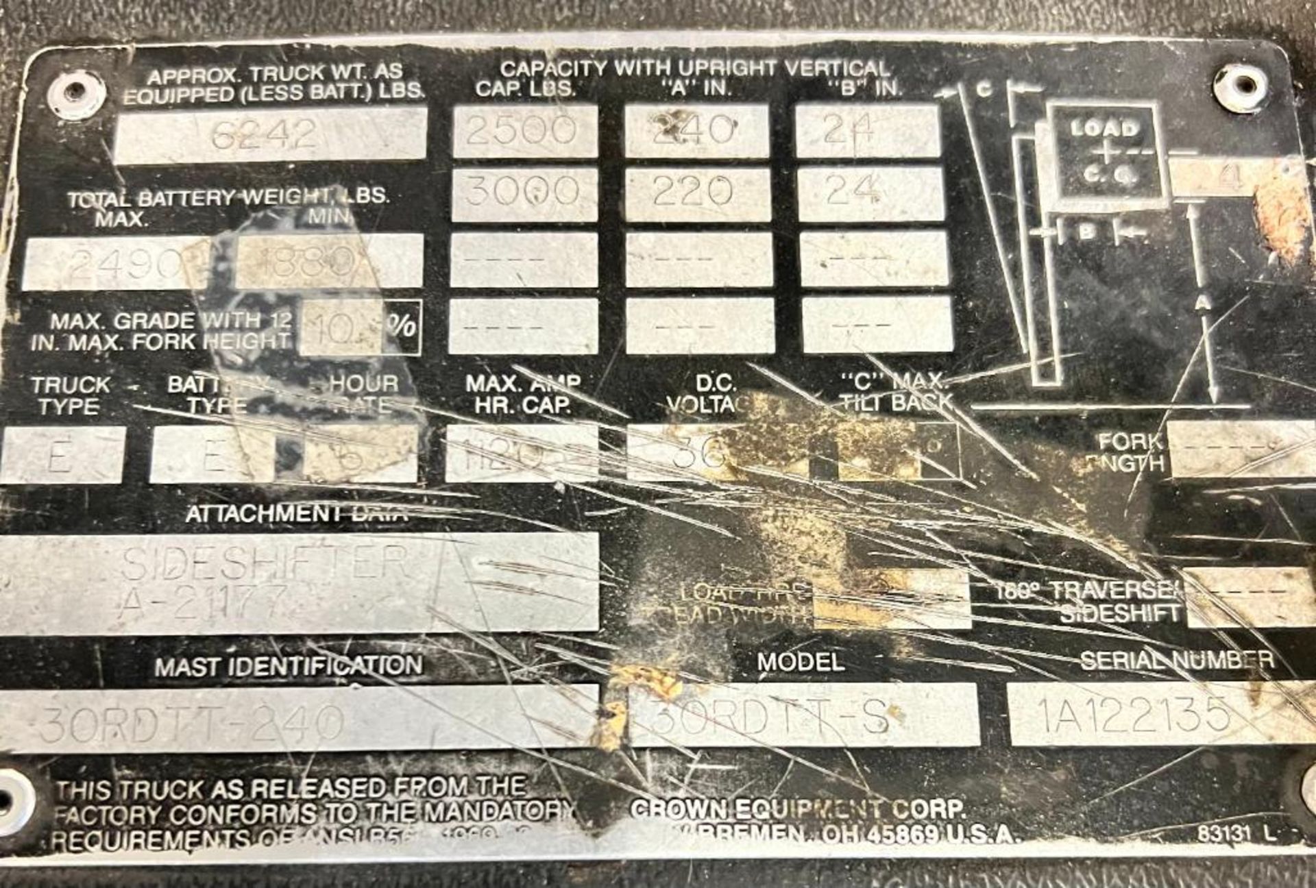 1992 Crown Electric Reach Truck, Model 30RDTT-S, S/N 1A122135, 3,000 LB. Cap., 602 Hours, 240" Total - Image 4 of 4