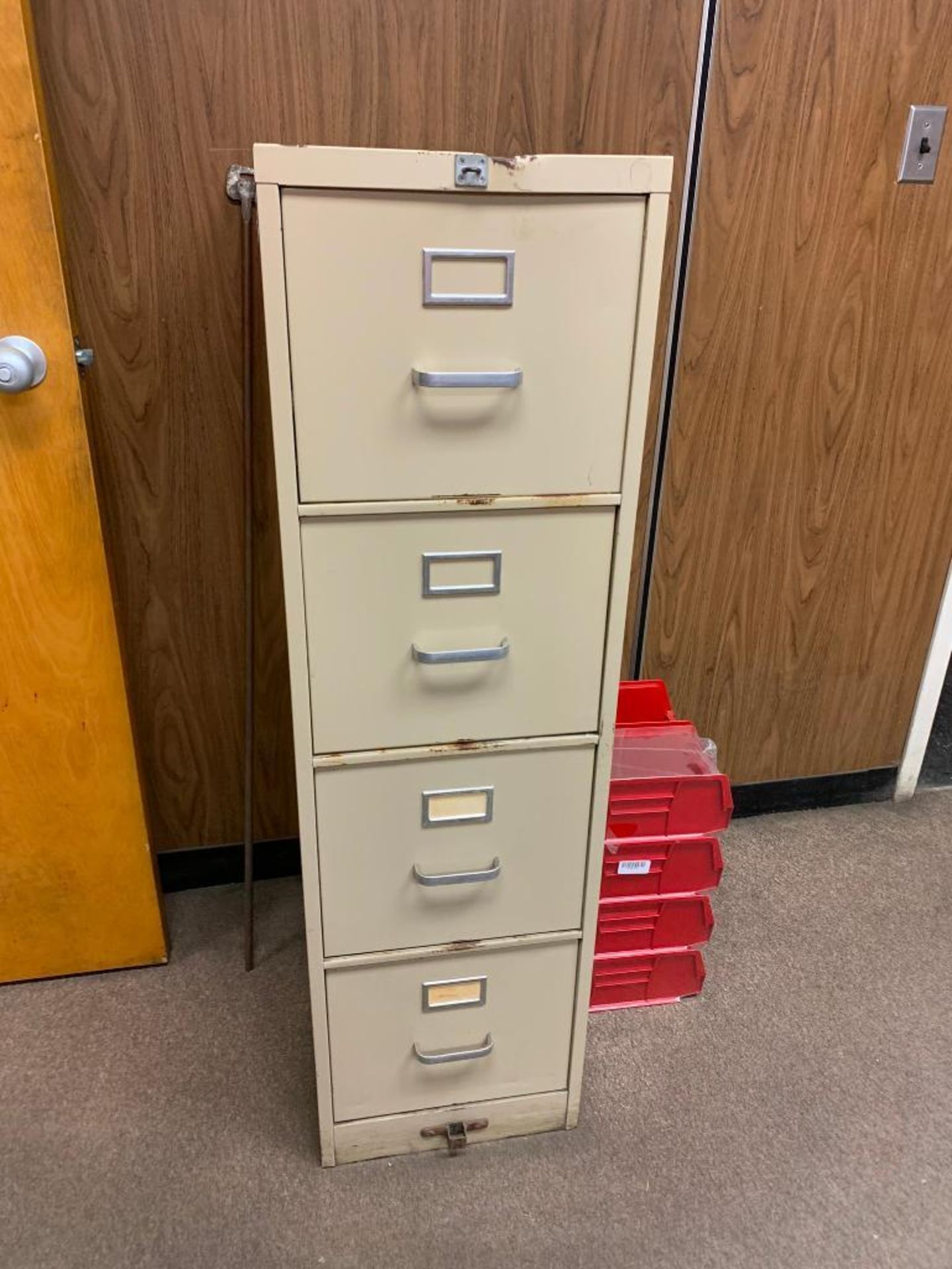 Desks, File Cabinet, (2) 2-Door Cabinet, (3) Datamax Labelers, Rivet Rack, (4) Microwaves, Electric - Image 2 of 9