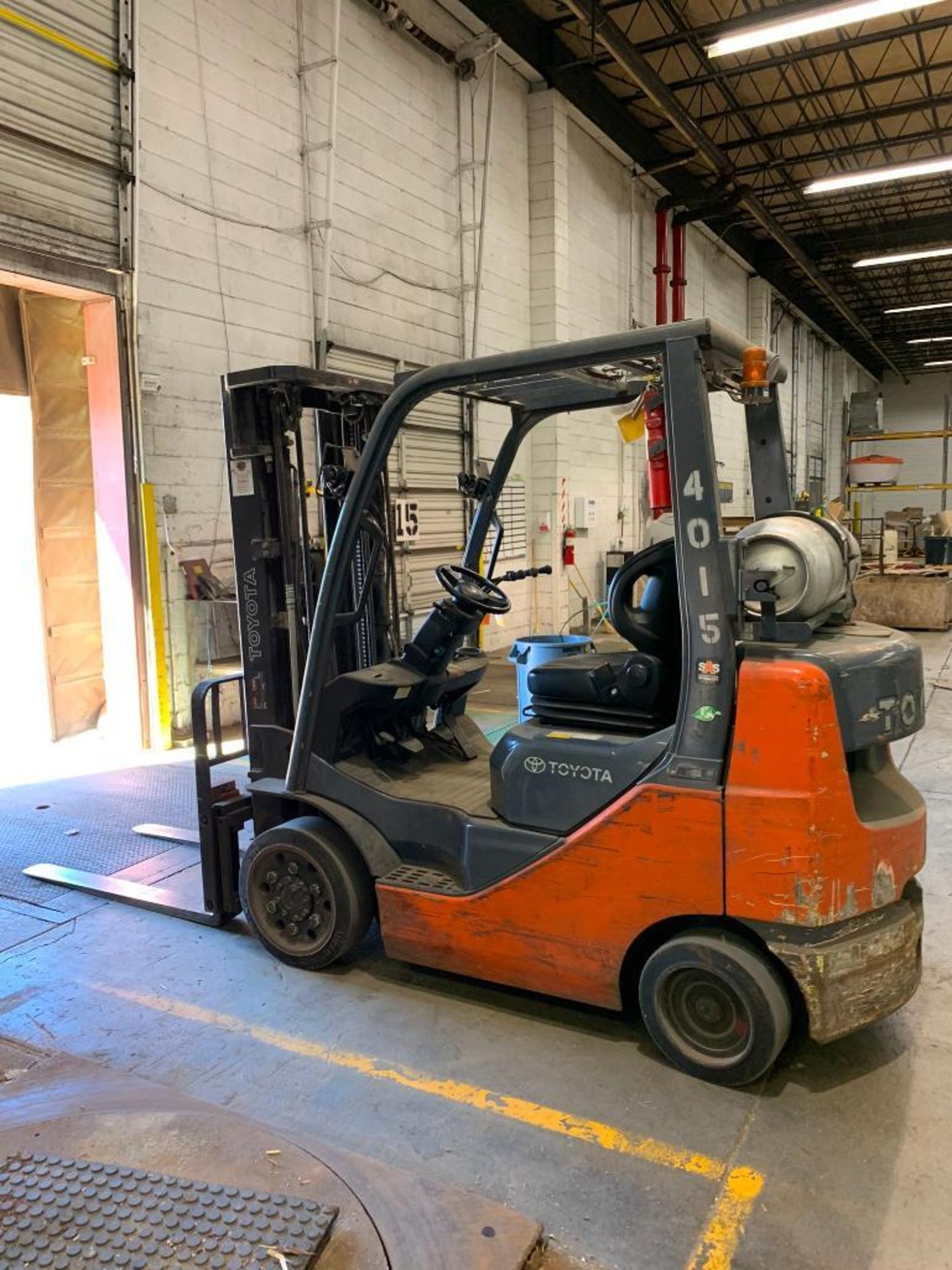 2015 Toyota Forklift, LPG, 5,000 lb. Cap., Model 8FGU25, S/N 71655, Solid Tires, 3-Stage Mast, Sides