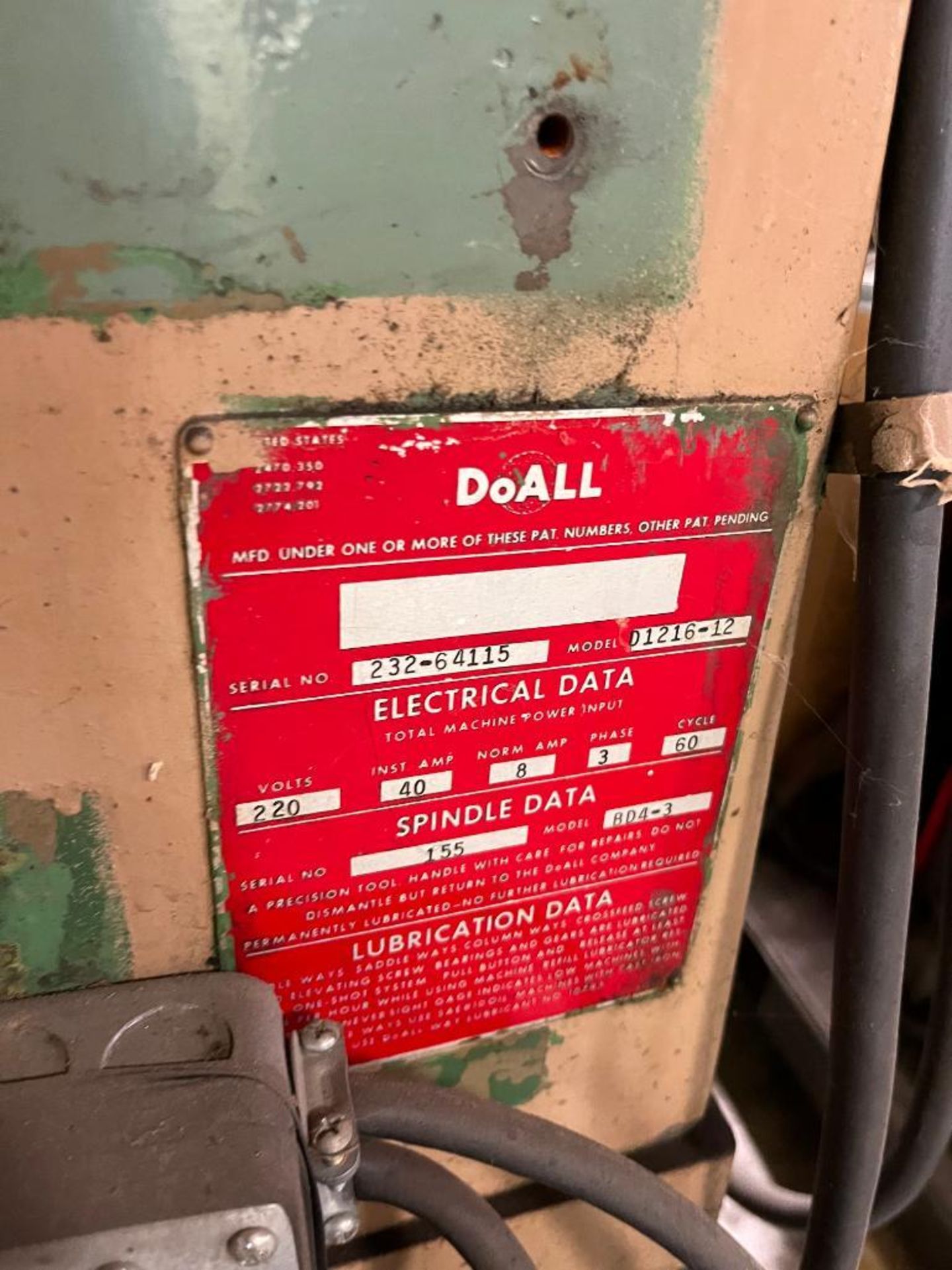 Doall Hand Feed Surface Grinder, Model D1216-12, S/N 232-64115 - Image 2 of 4