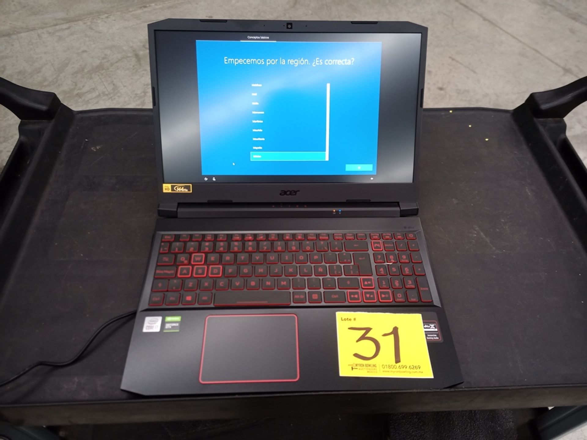 Computadora tipo laptop marca Acer Modelo Nitro 5 Core I7, No de serie NHQ7MAL01J1190F9FE3400, 8GB