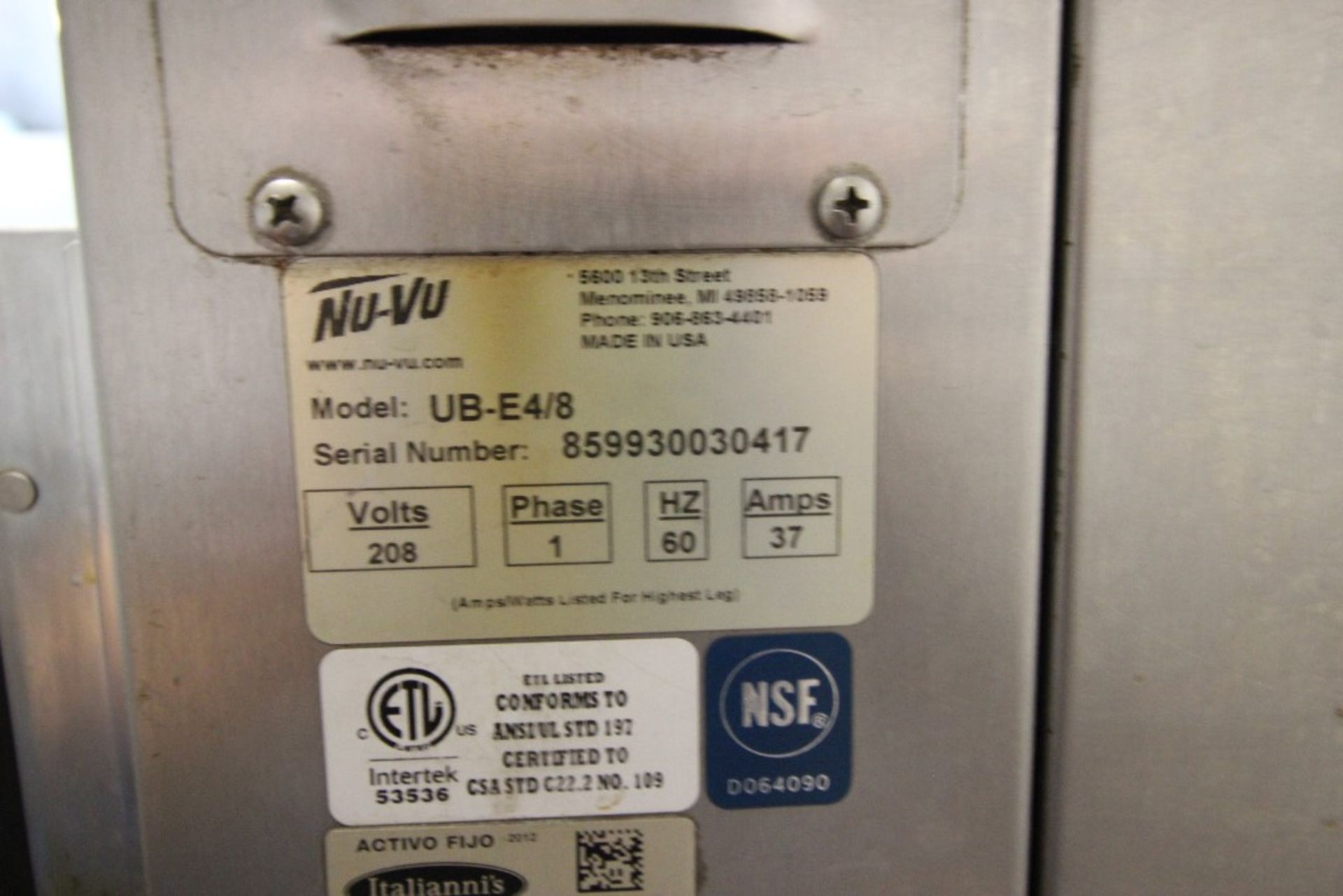 Fermentadora marca Nu-vu en acero inoxidable con medidas 0.80 x 0.76 x 1.83 m, modelo: UB-E4/8, núm - Image 18 of 28