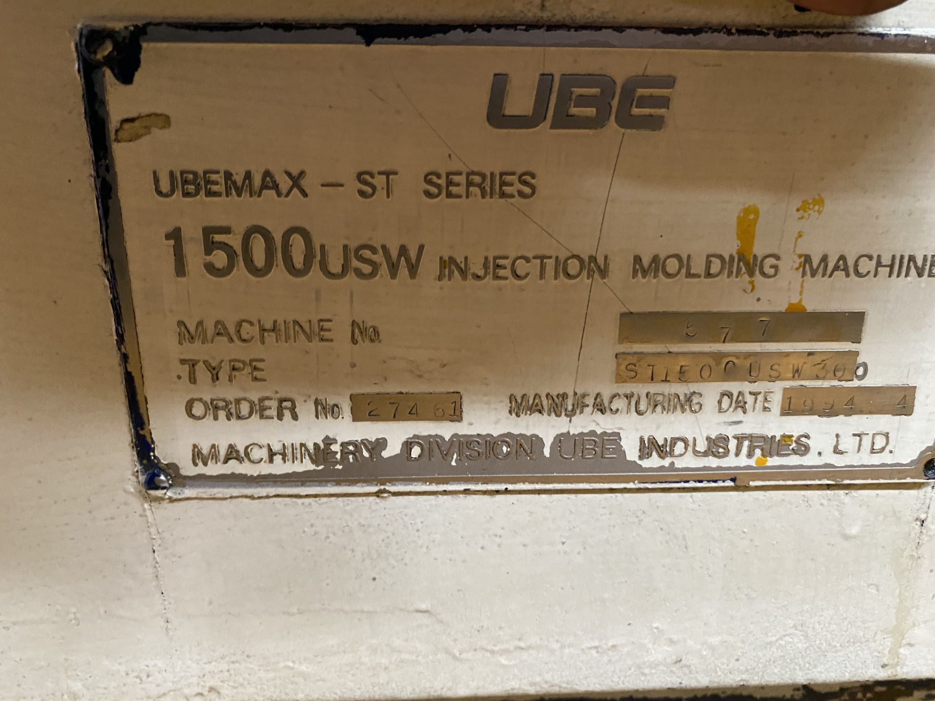 UBE Plastic Injection Machine, capacity 1500 tons, year 1994 - Image 19 of 126