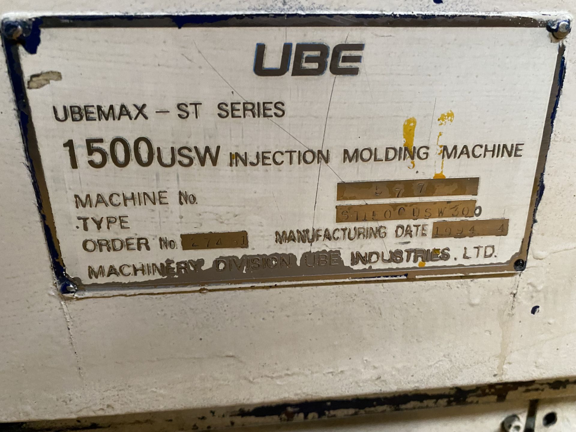 UBE Plastic Injection Machine, capacity 1500 tons, year 1994 - Image 18 of 126