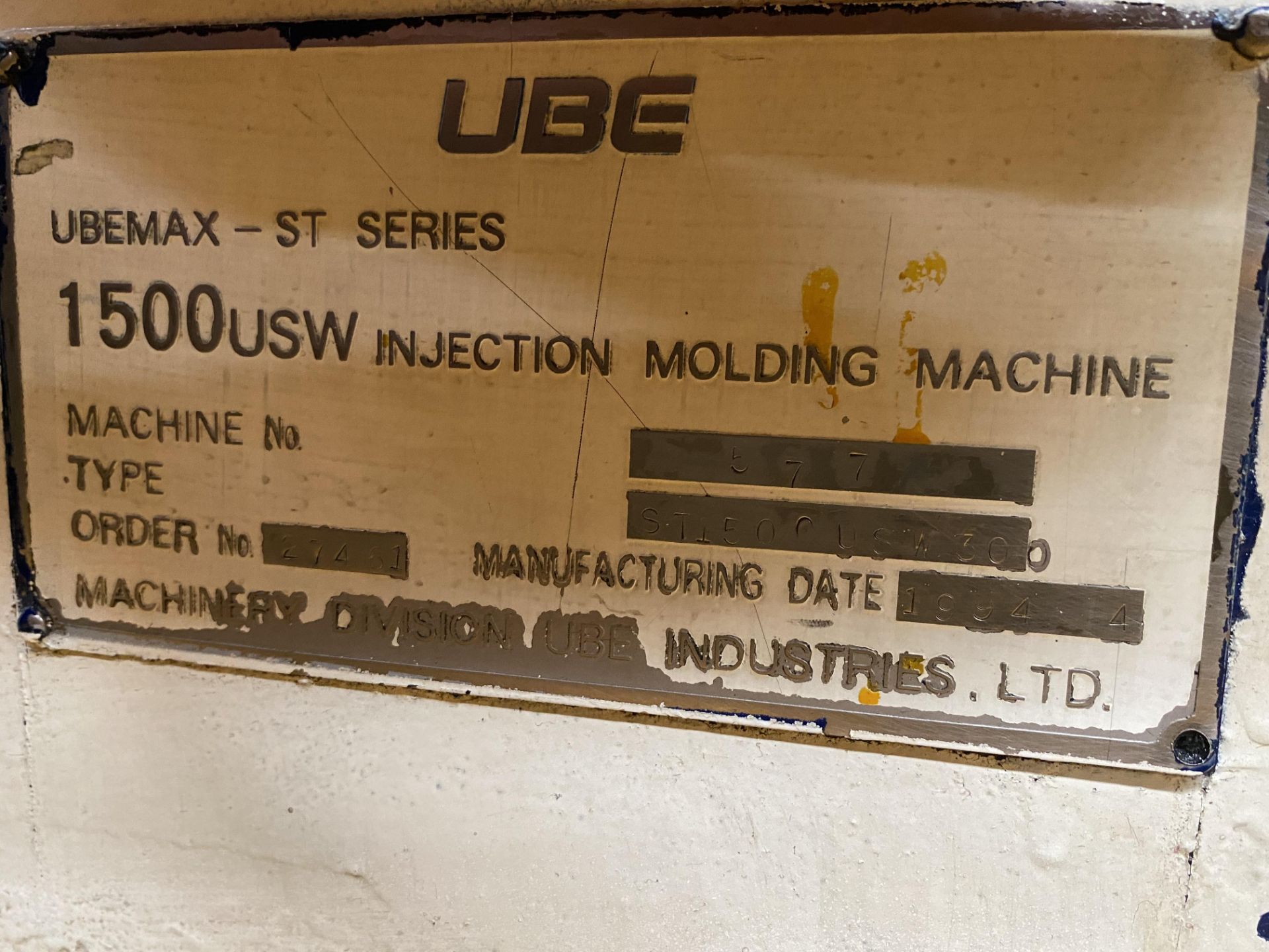 UBE Plastic Injection Machine, capacity 1500 tons, year 1994 - Image 52 of 126