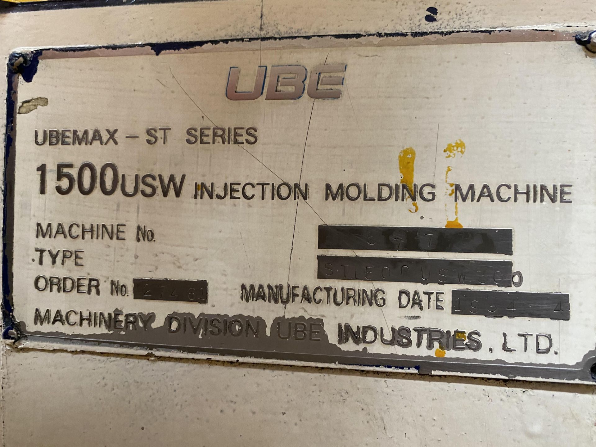 UBE Plastic Injection Machine, capacity 1500 tons, year 1994 - Image 56 of 126