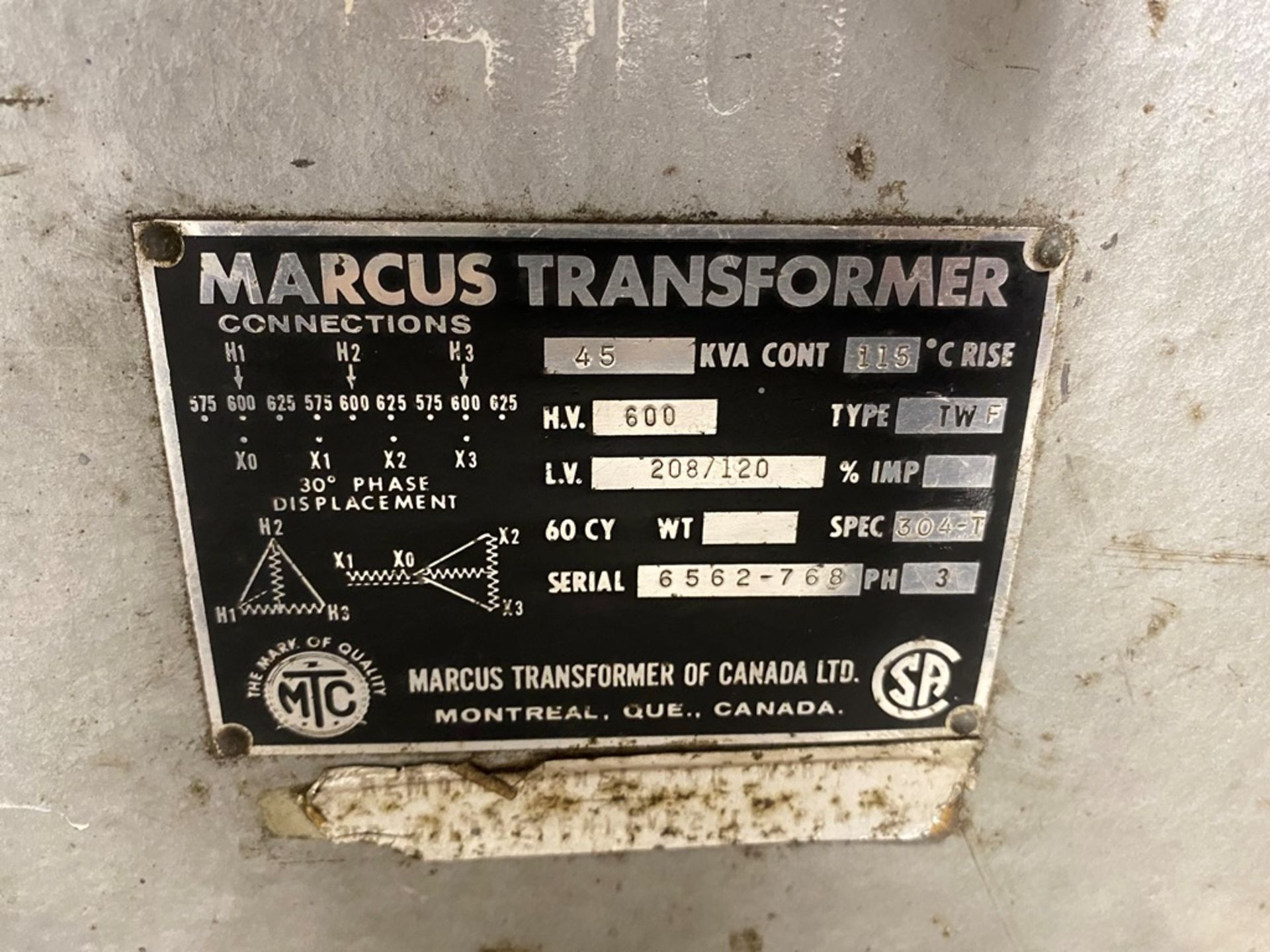 Marcus Three phase transformer dry type, Capacity 45KVA. - Image 10 of 17