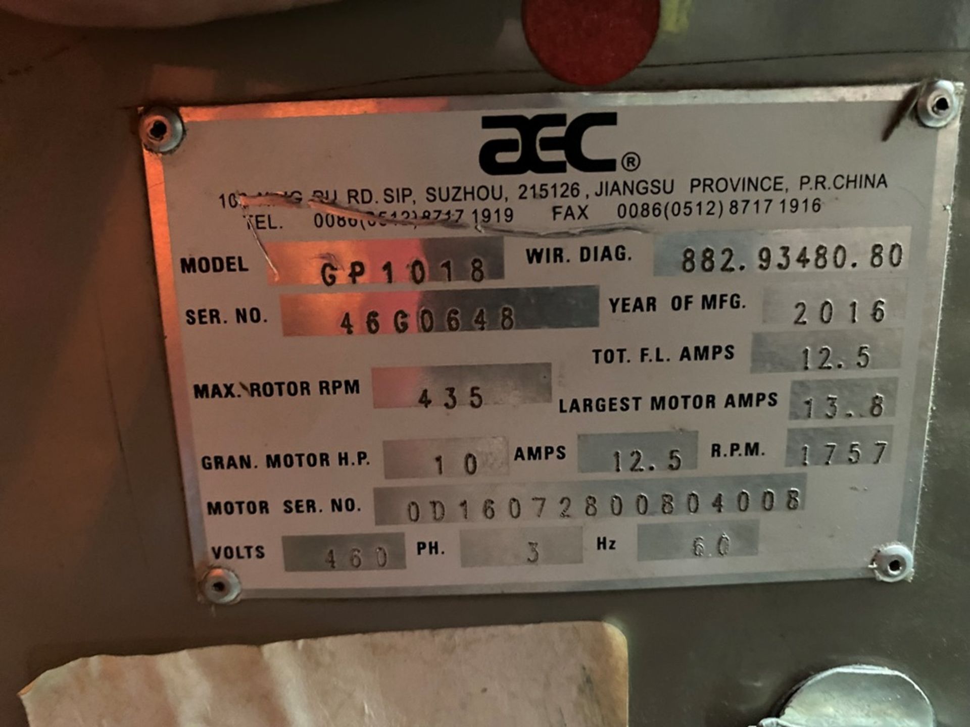 AEC Plastic Granulator 10 HP, year 2016, current 460V/60Hz 3PH - Image 26 of 27