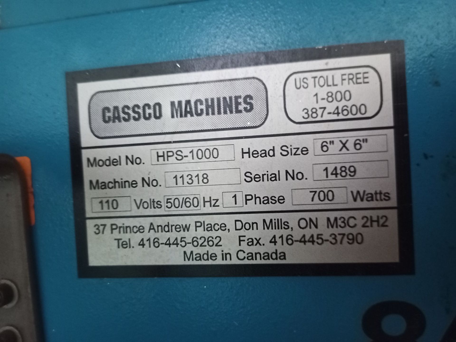 Cassco Machines hot stamping machine, Model HPS-1000, Measures 6" x 6", 110V/1PH/60Hz. - Image 9 of 32