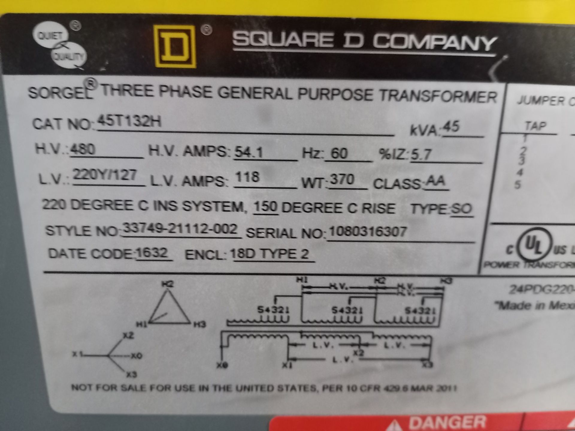 Square D Transformador trifasico tipo seco , 45KVA Modelo 33749-21112-002 - Image 14 of 15