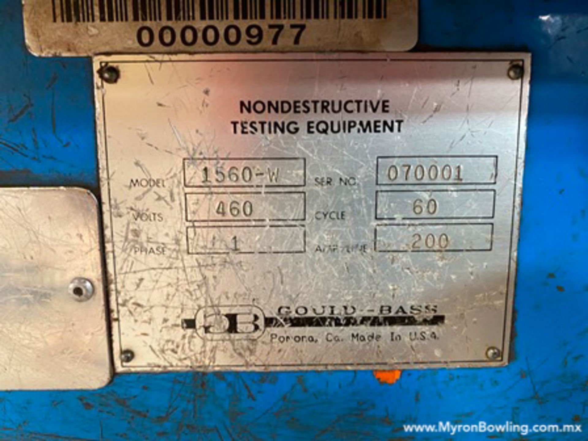 Gould Bass Magnetic Particle Inspection, model 1560-W, S/N 70001, 460V - Image 12 of 16