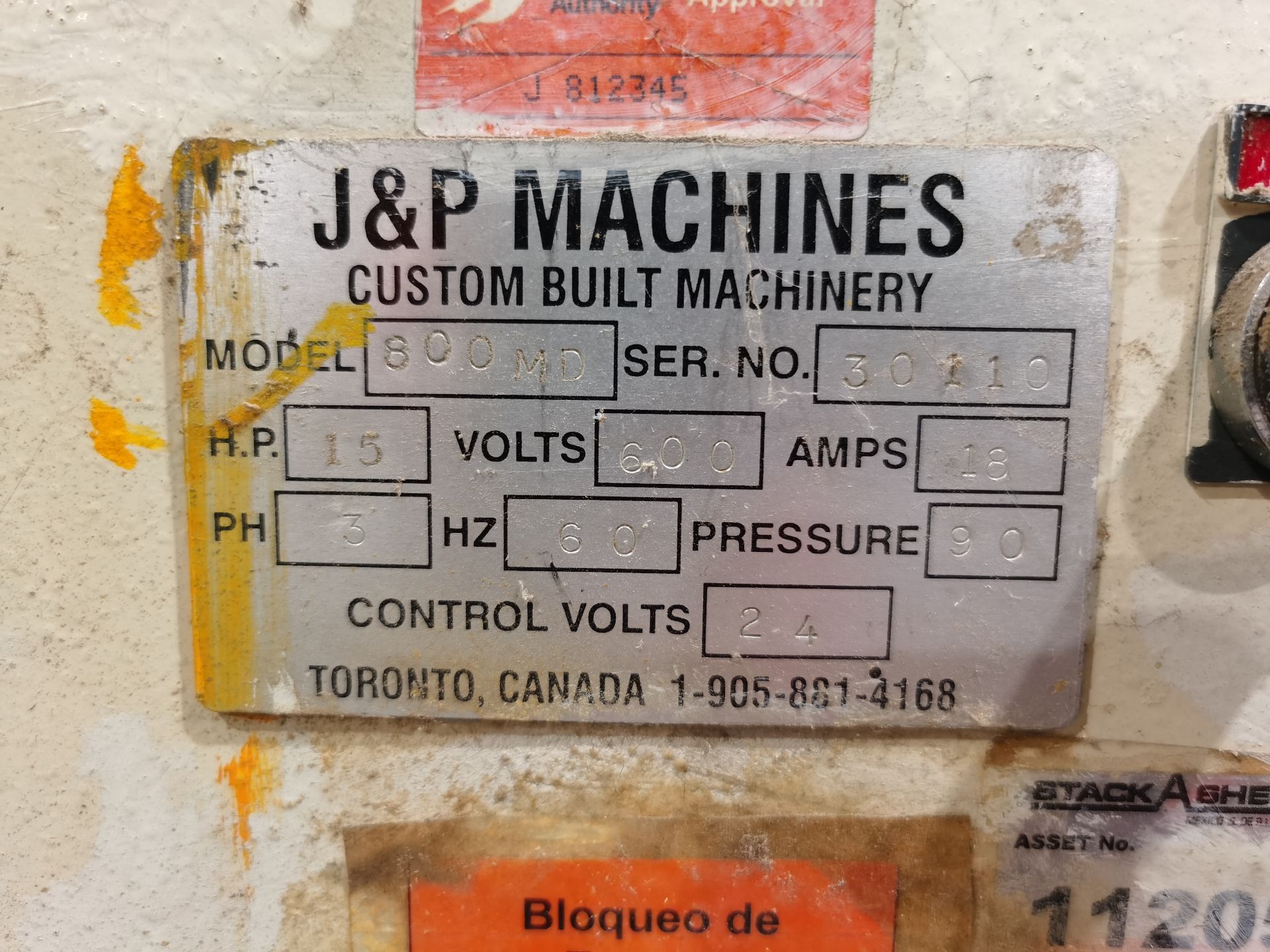 J&P Gables Drilling Machine, Model 800 MD, S/N 30110,600 V / 60 Hz, ASSET NUMBER 11205 - Image 12 of 31
