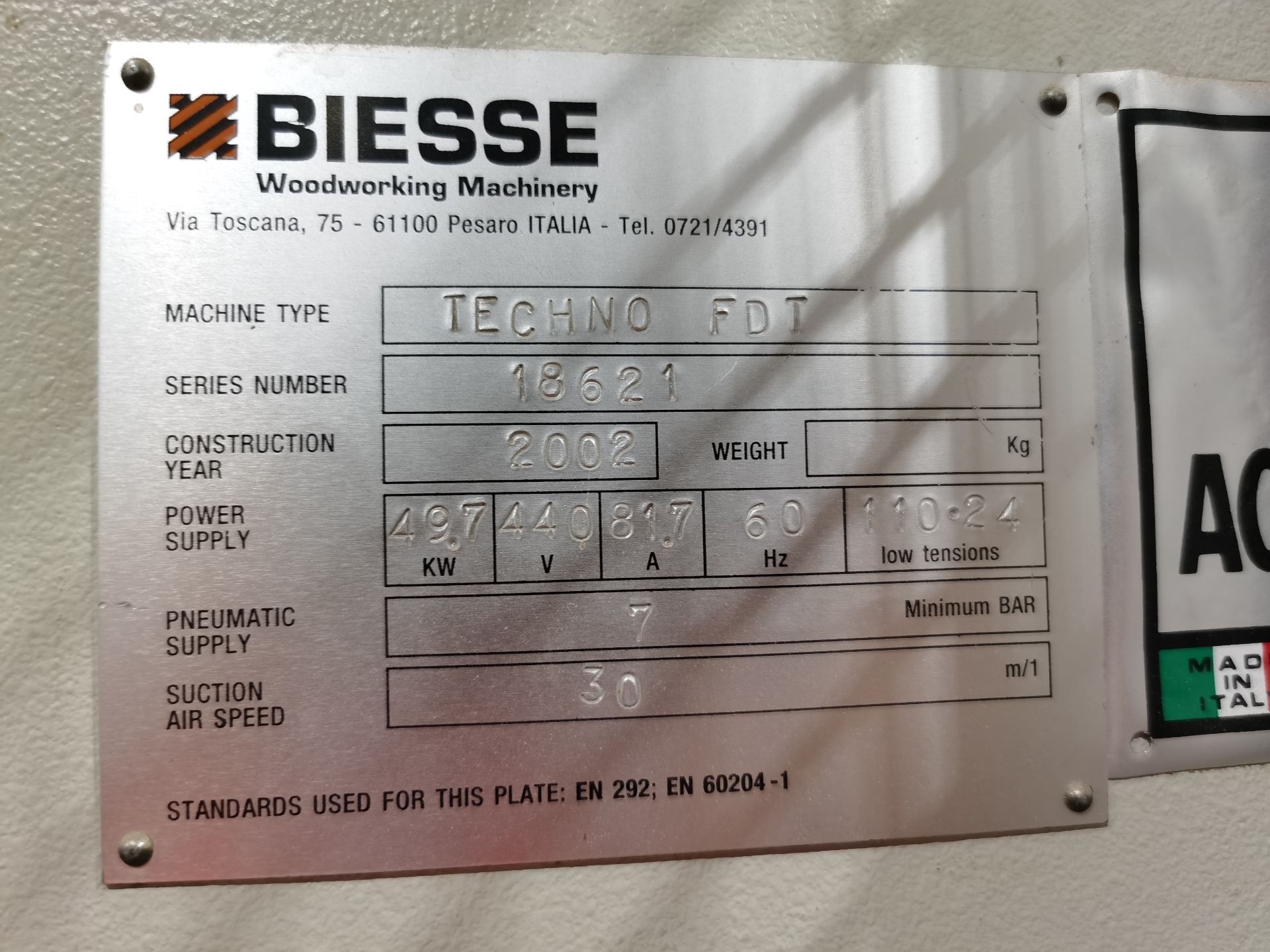 BiesseDrilling Machine, Model TECHNO LOGIC, S/N 94045, Year 2002, 440 V / 60 Hz, 81 AMPS, ASSET - Image 16 of 43