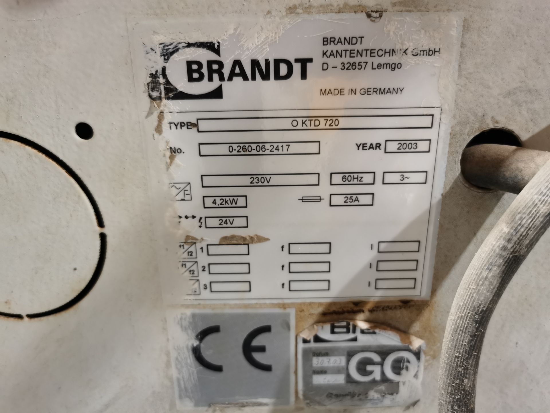 Brandt Conture Manual Edge Bander, Model OKT720, S/N 0-260-06-2417, Year 2003, 230 V / 60 Hz - Image 6 of 12