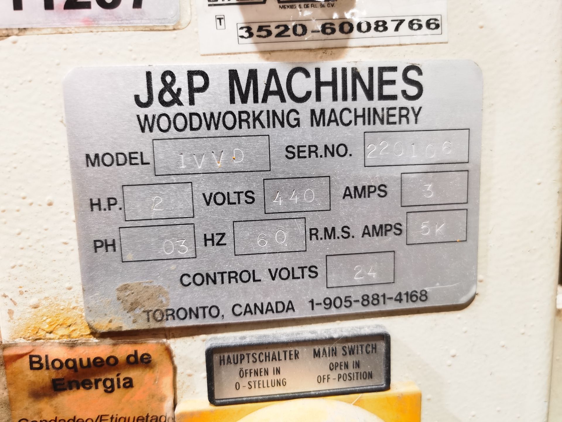J&P Drilling Machine for cleat, Model 1VVD, S/N 200106, 440 V / 60 Hz, ASSET NUMBER 11207 - Image 10 of 23