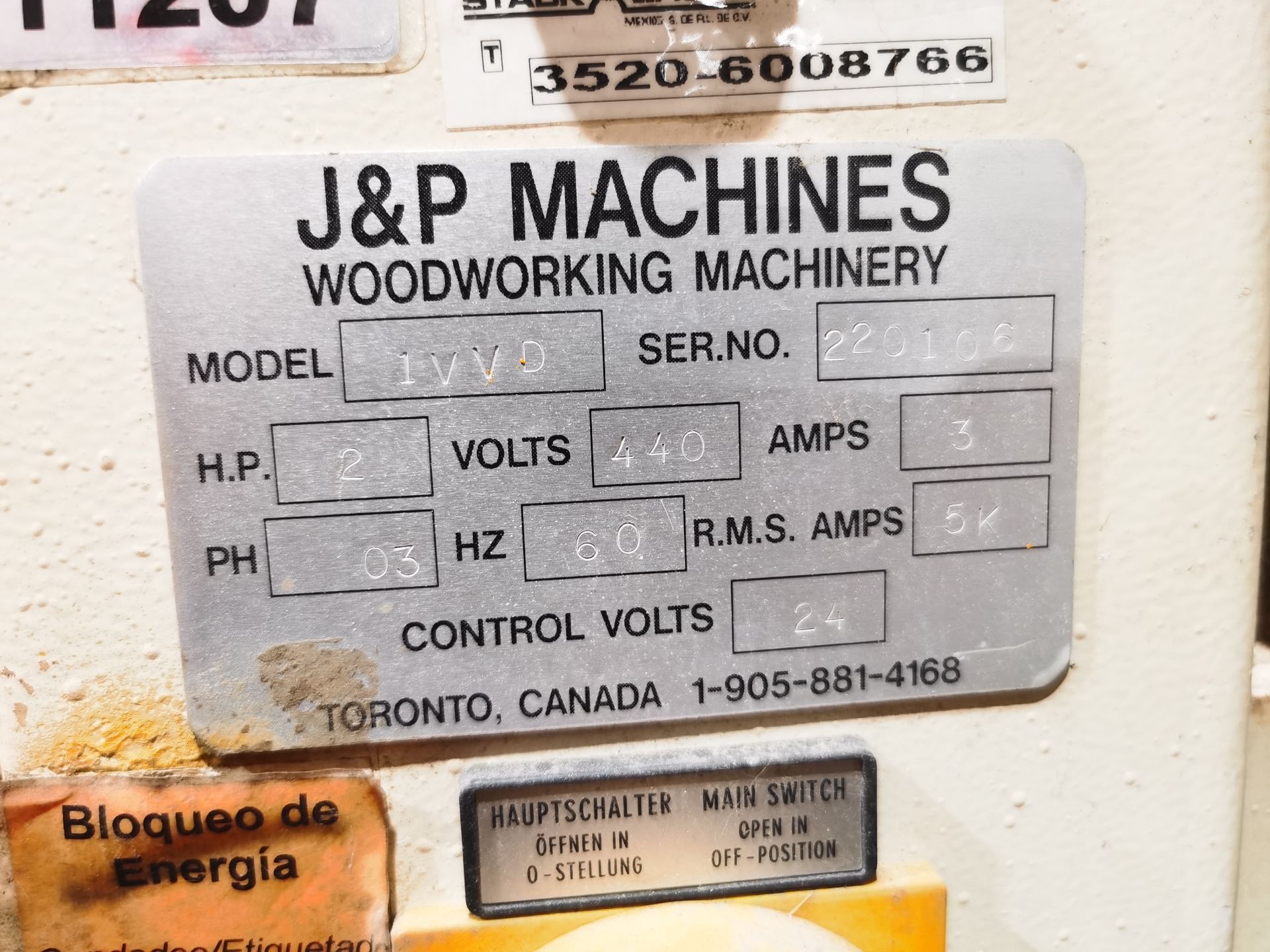 J&P Drilling Machine for cleat, Model 1VVD, S/N 200106, 440 V / 60 Hz, ASSET NUMBER 11207 - Image 22 of 23