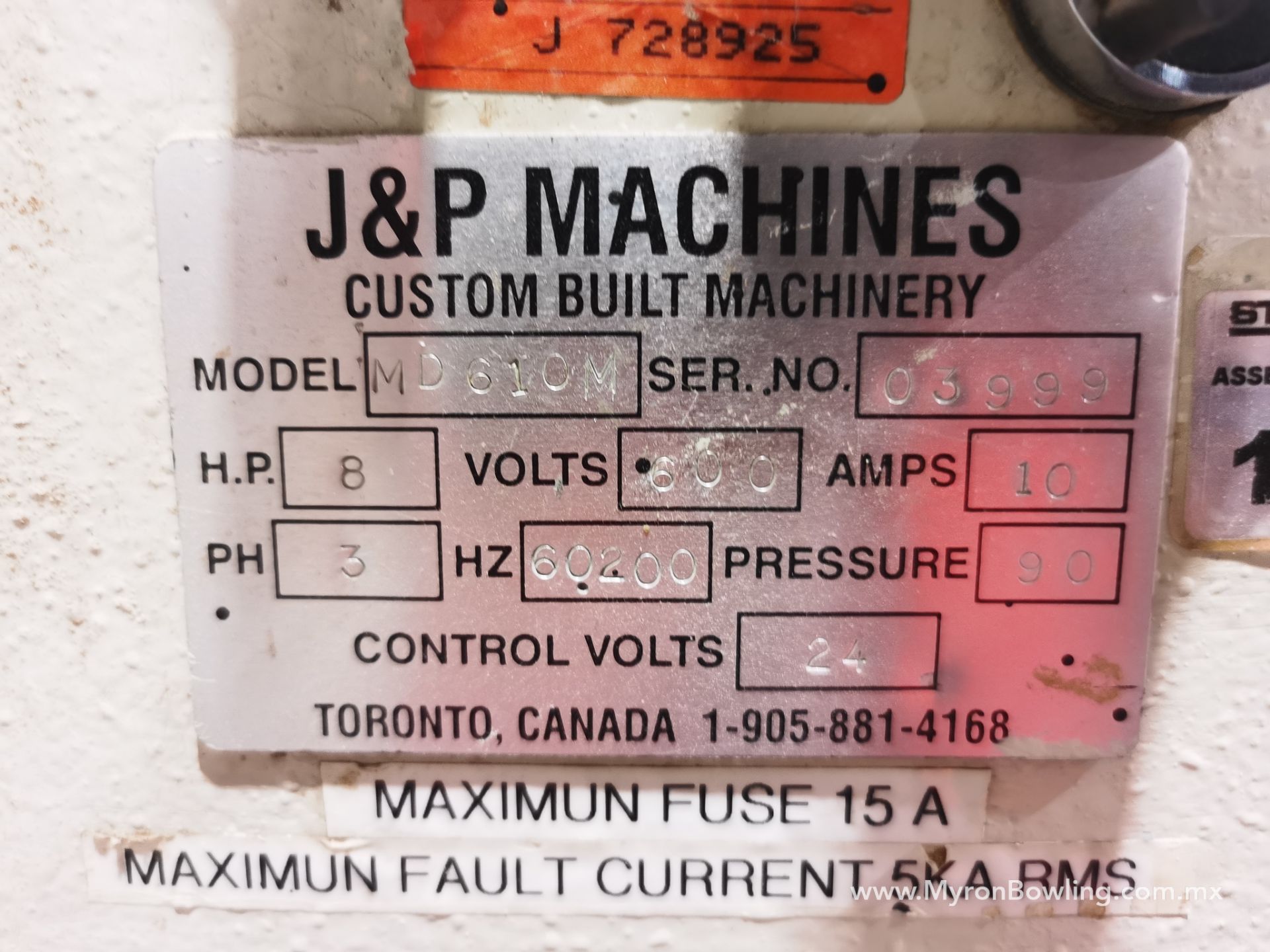J&P Drawer Front Boring Machine, Model MD610M, S/N 3999, 600 V / 60 Hz, ASSET NUMBER 11204 - Image 10 of 22