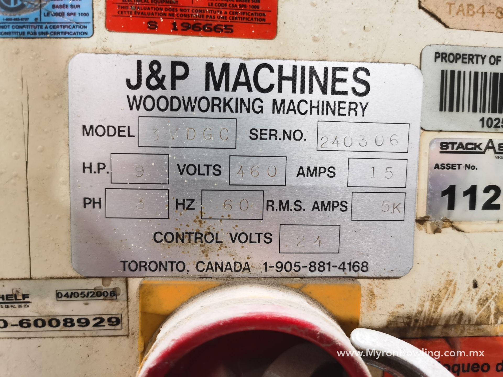 J&P Drawer Front Boring Machine, Model 3VDGC, S/N 240306, 460 V / 60 Hz, ASSET NUMBER 11208. - Image 10 of 23