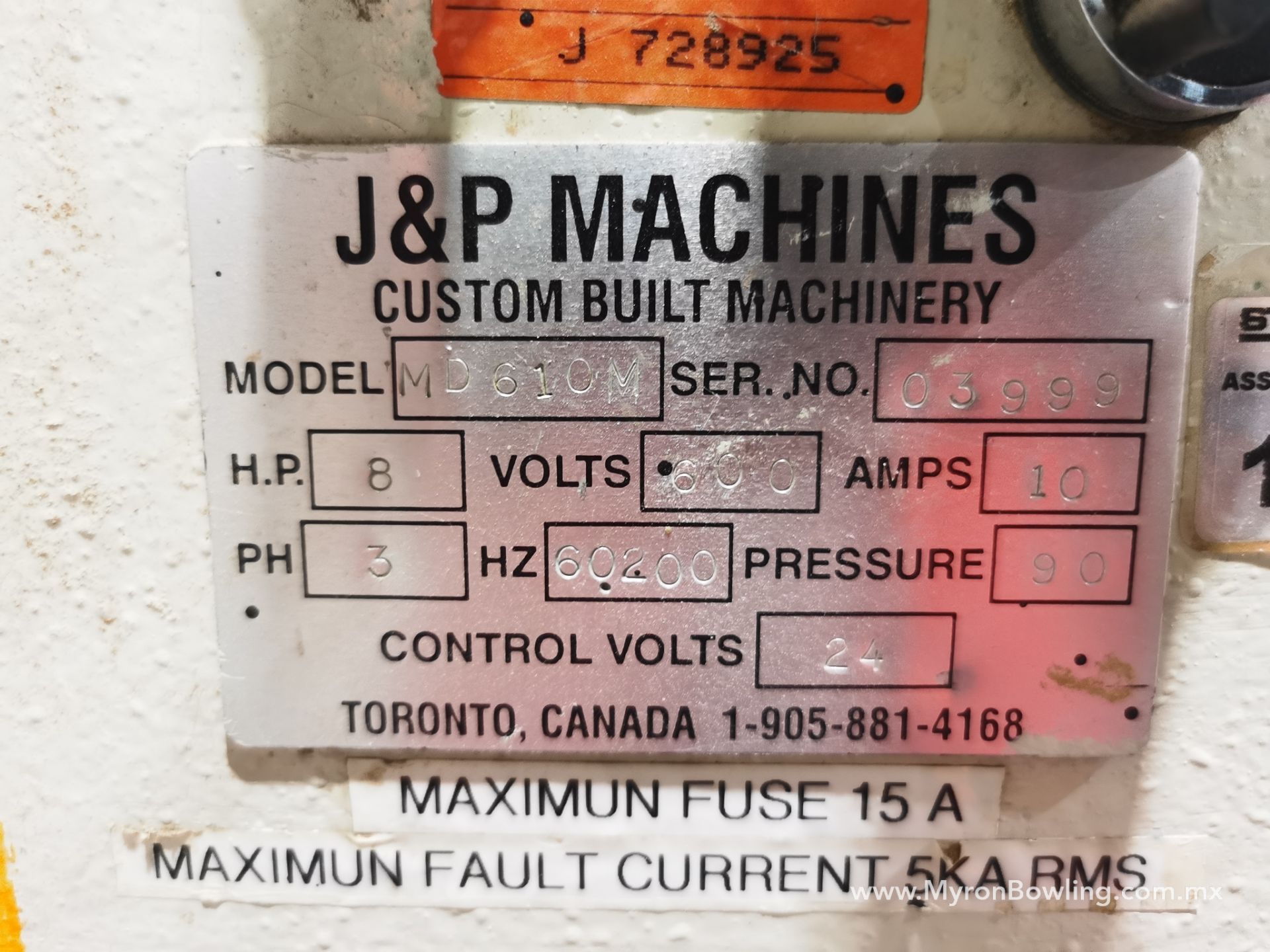 J&P Drawer Front Boring Machine, Model MD610M, S/N 3999, 600 V / 60 Hz, ASSET NUMBER 11204 - Image 9 of 22