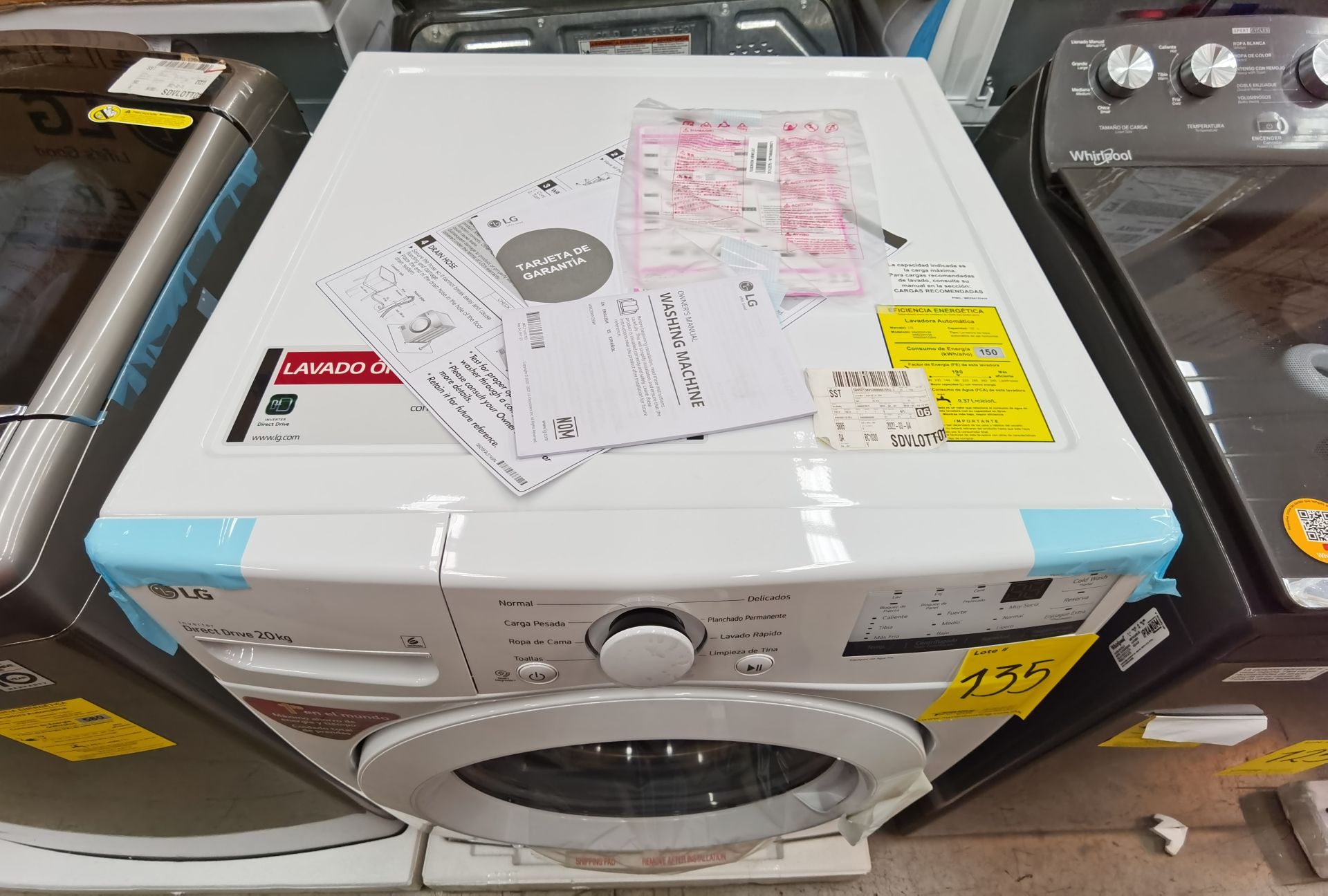 1 Lavadora de 20KG Marca LG, Modelo WM20WV26W, Serie 203VWTD0W425, Color Blanco - Image 8 of 10