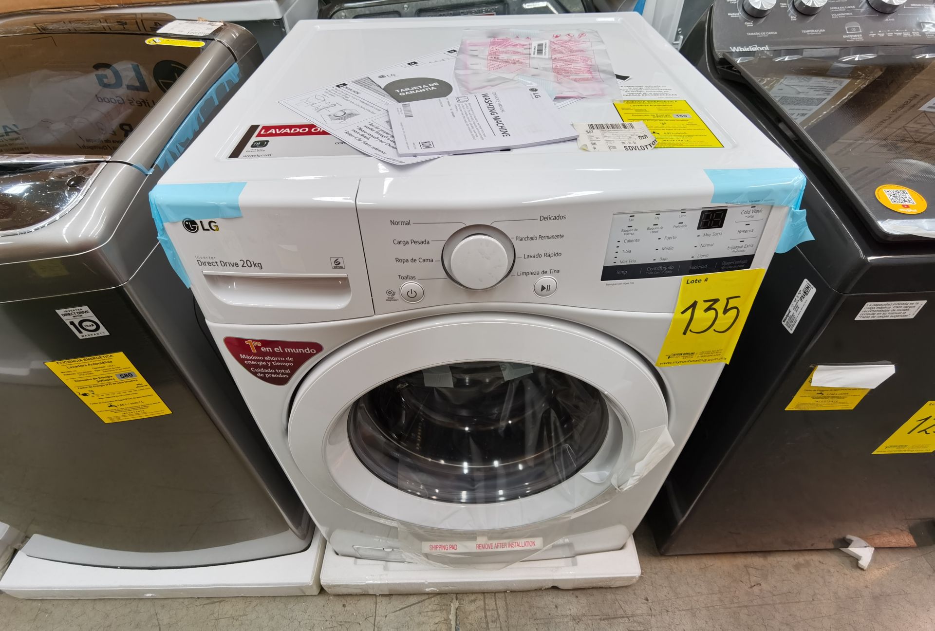 1 Lavadora de 20KG Marca LG, Modelo WM20WV26W, Serie 203VWTD0W425, Color Blanco - Image 2 of 10