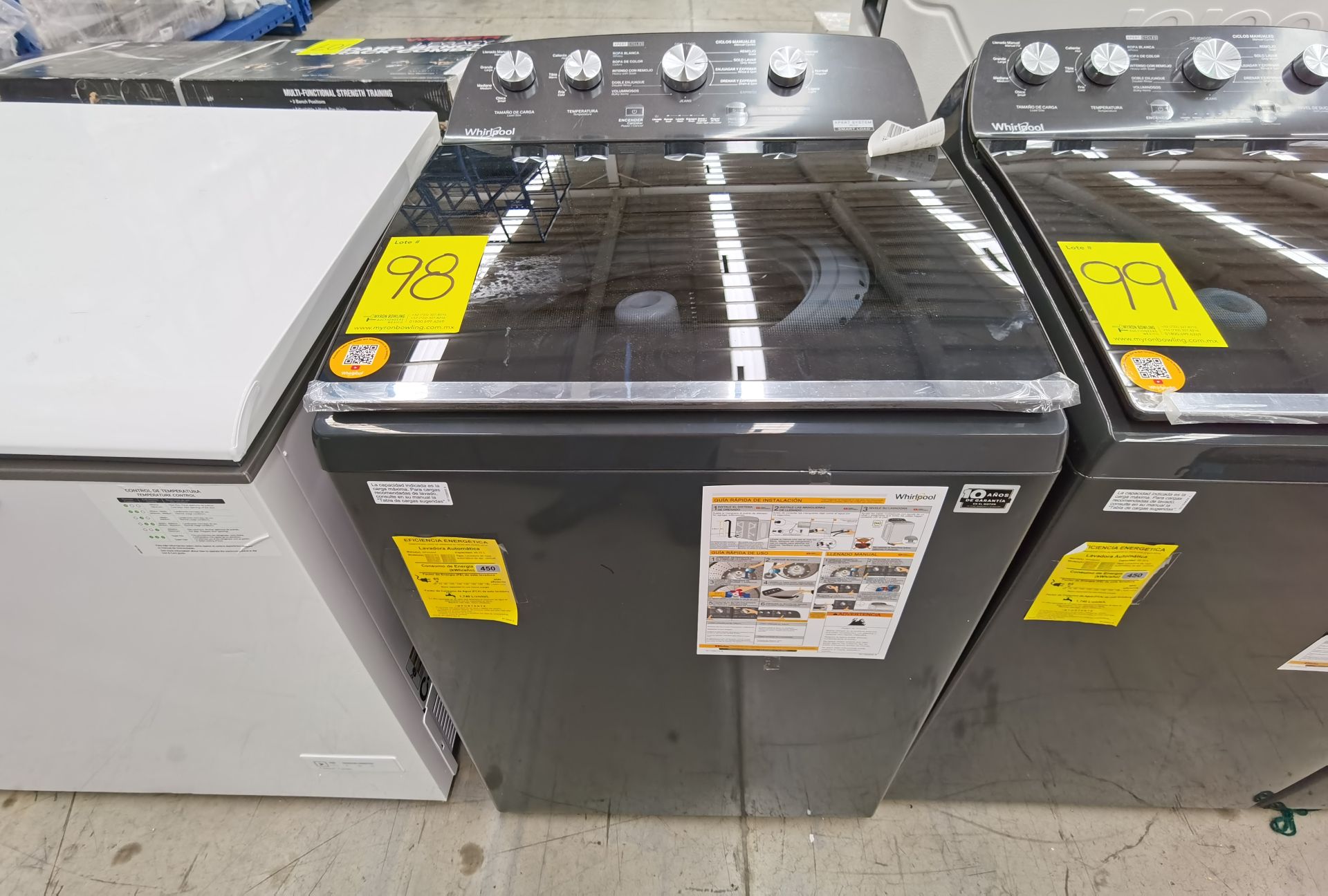 1 Lavadora de 20KG, Marca Whirlpool, Modelo 8MWTW2024WLG0, Serie HLB3025391, Color Gris, Deteal