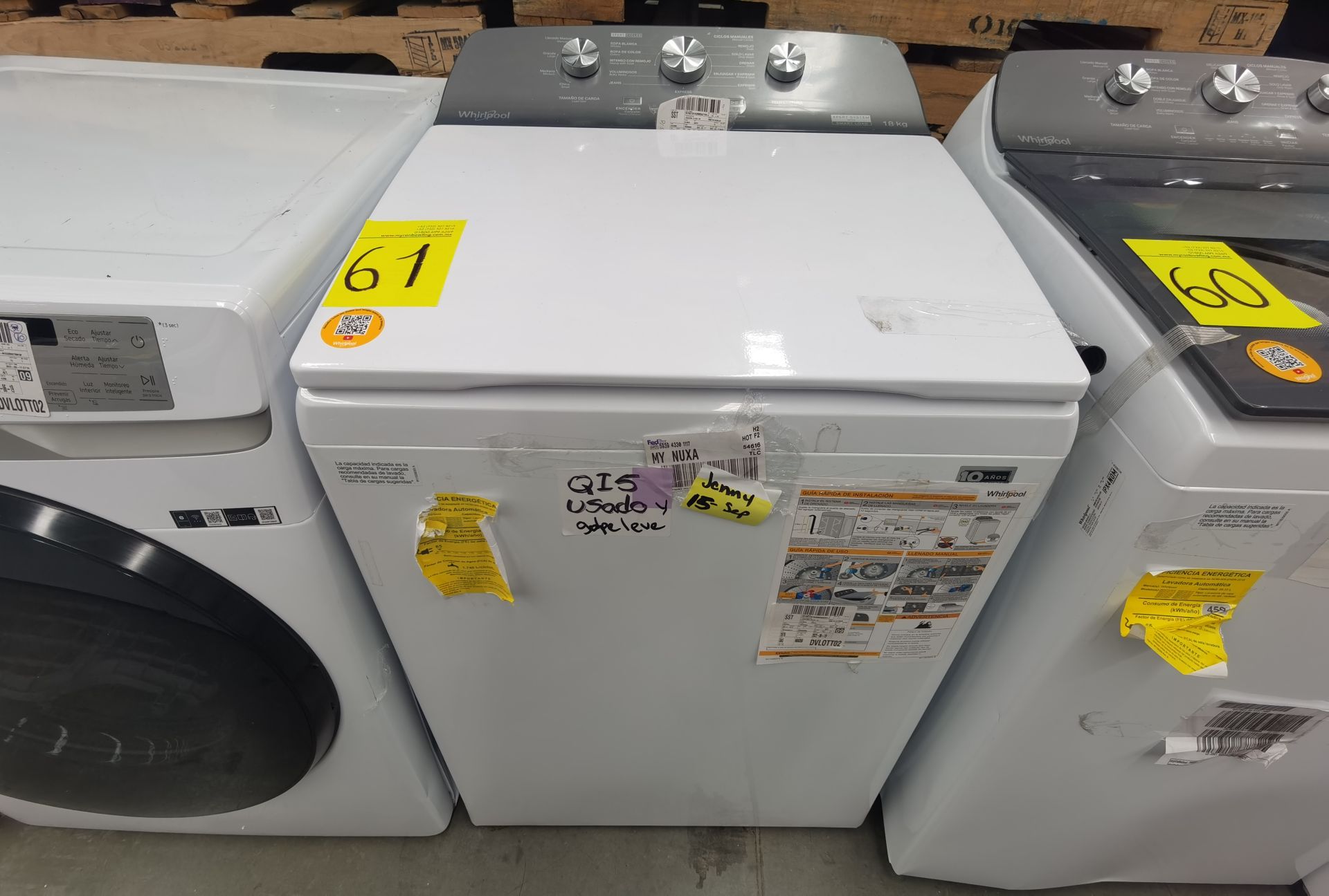 Lote de 2 Lavadoras contiene: 1 Lavadora de 18 Kg, Marca Whirlpool , Modelo 8MWTW1823WJM0 , No