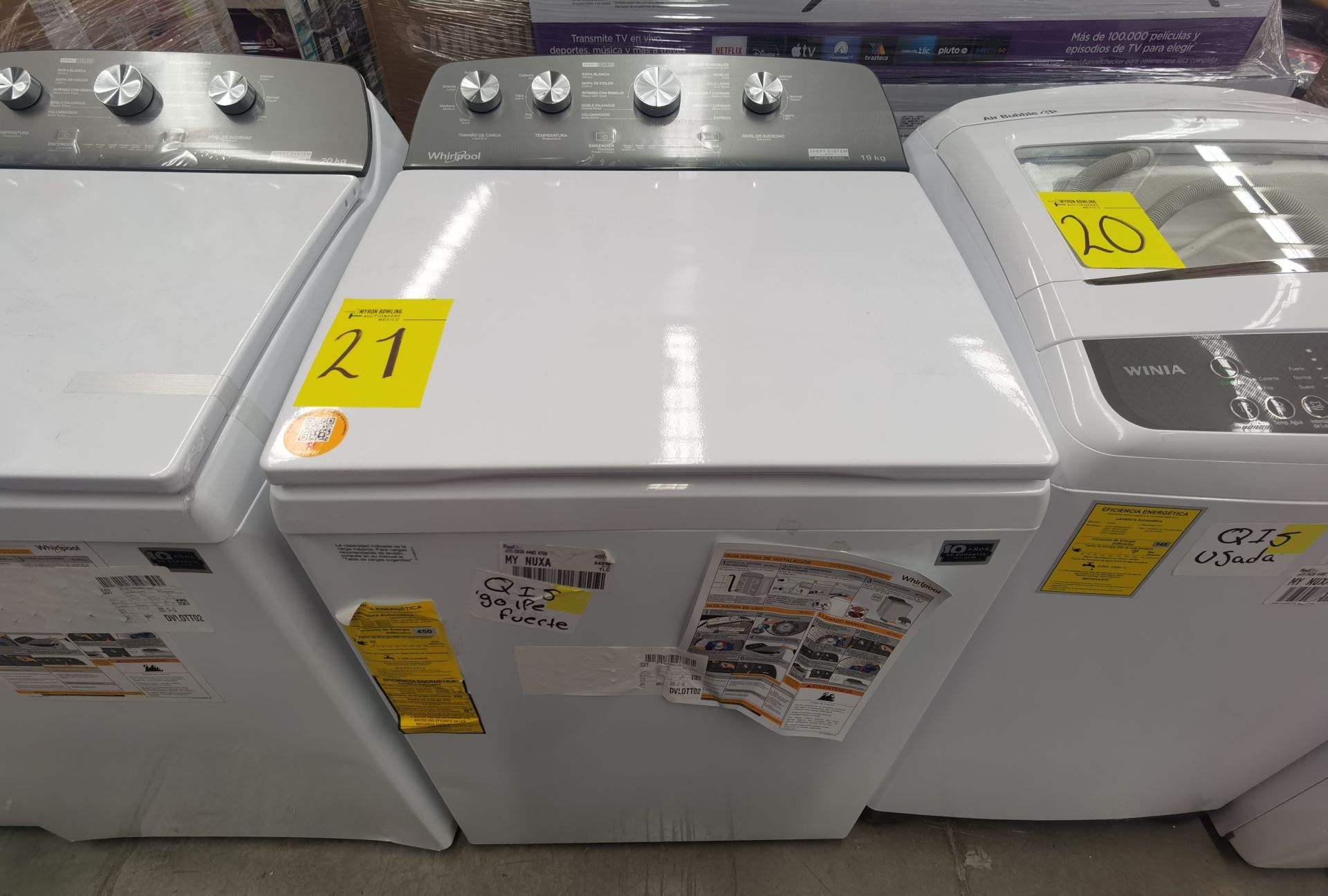 Lote de 2 Lavadoras contiene: 1 Lavadora de 19 Kg, Marca WHIRLPOOL, Modelo 8MWTW1934MJM0, No de