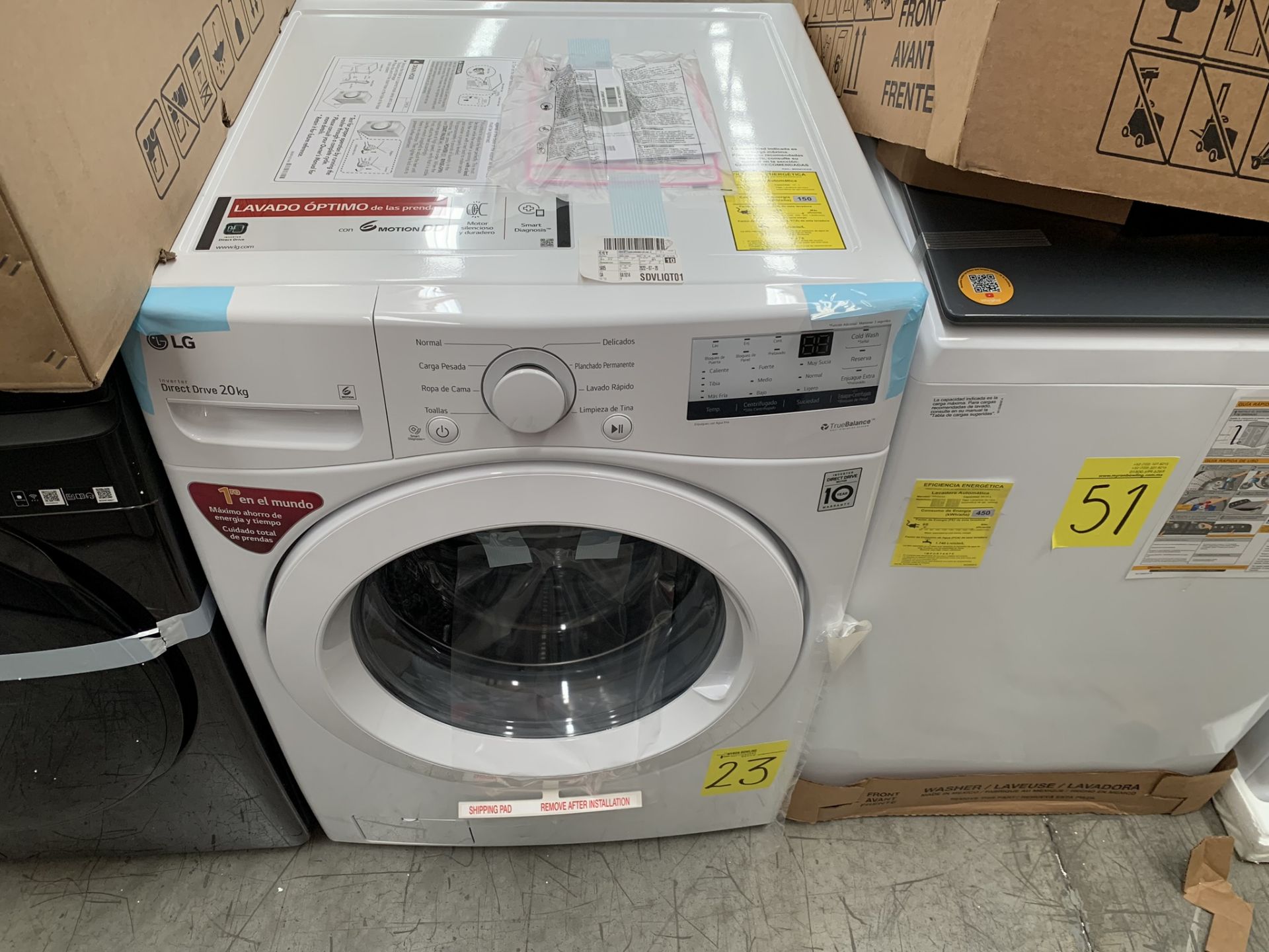 1 Lavadora de 20 Kg, Marca LG, Modelo WM20WV26W, No de serie 206VWSM20198, Color Blanca , LB- 01914 - Image 2 of 8