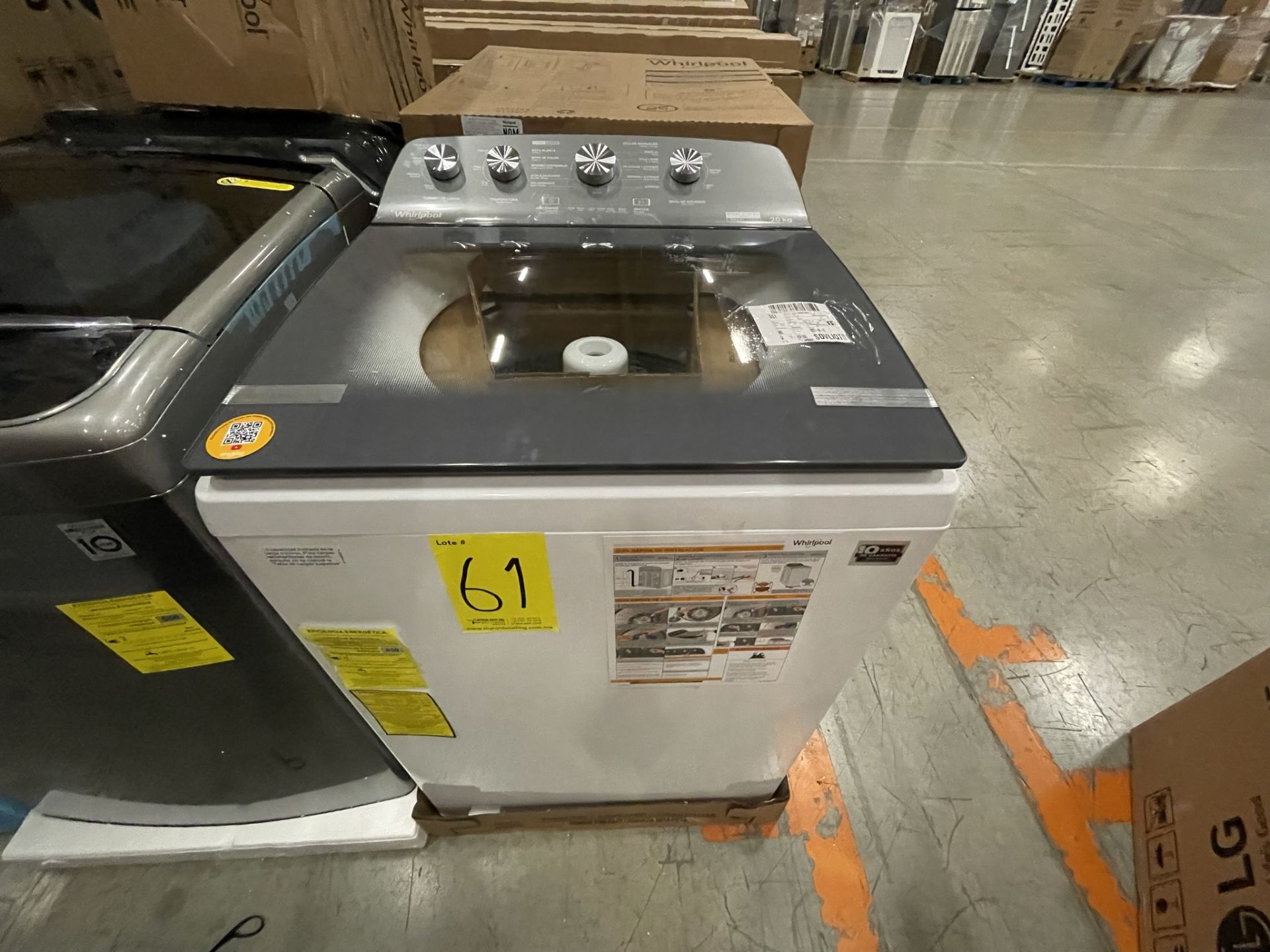 1 Lavadora de 20 KG Marca WHIRLPOOL, Modelo 8MWTW2024WJM0, Serie HLB3990025, Color Blanco, LB-02780