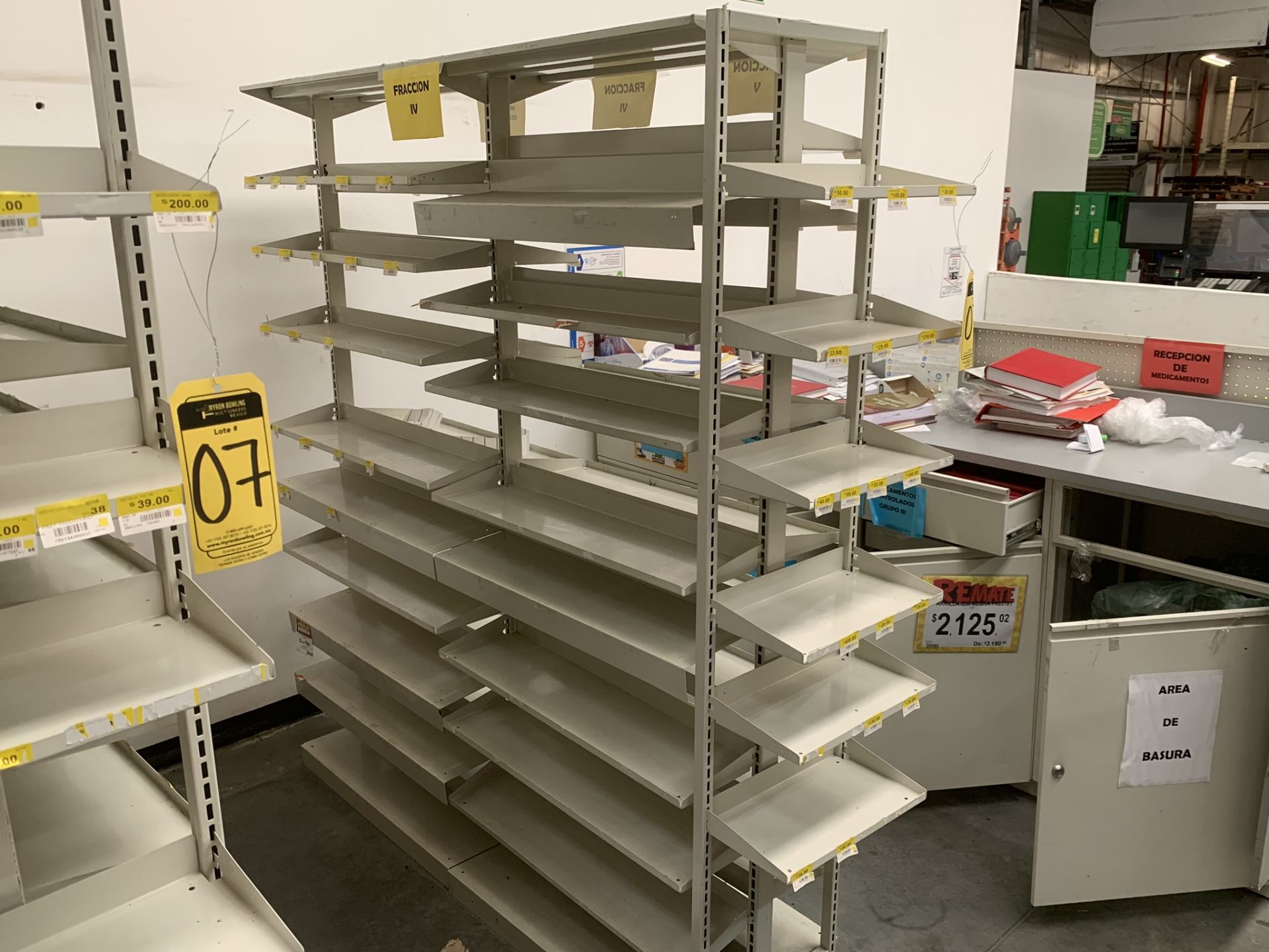 3 gondola-type displays for pharmacy (medications) with 45 shelves - Image 3 of 15