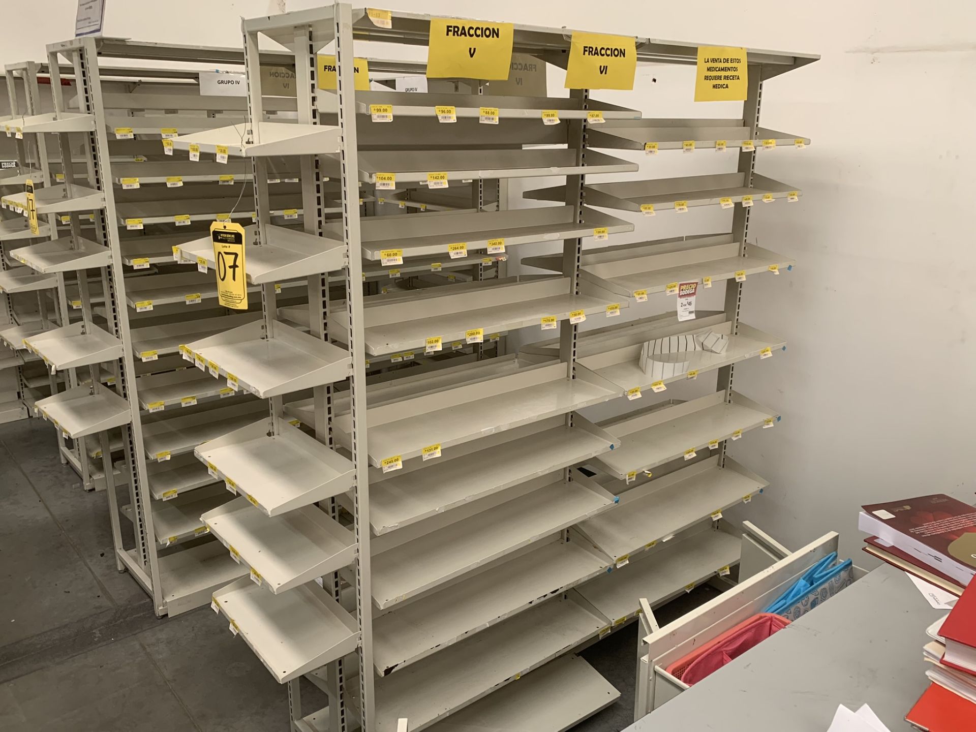 3 gondola-type displays for pharmacy (medications) with 45 shelves - Image 2 of 15