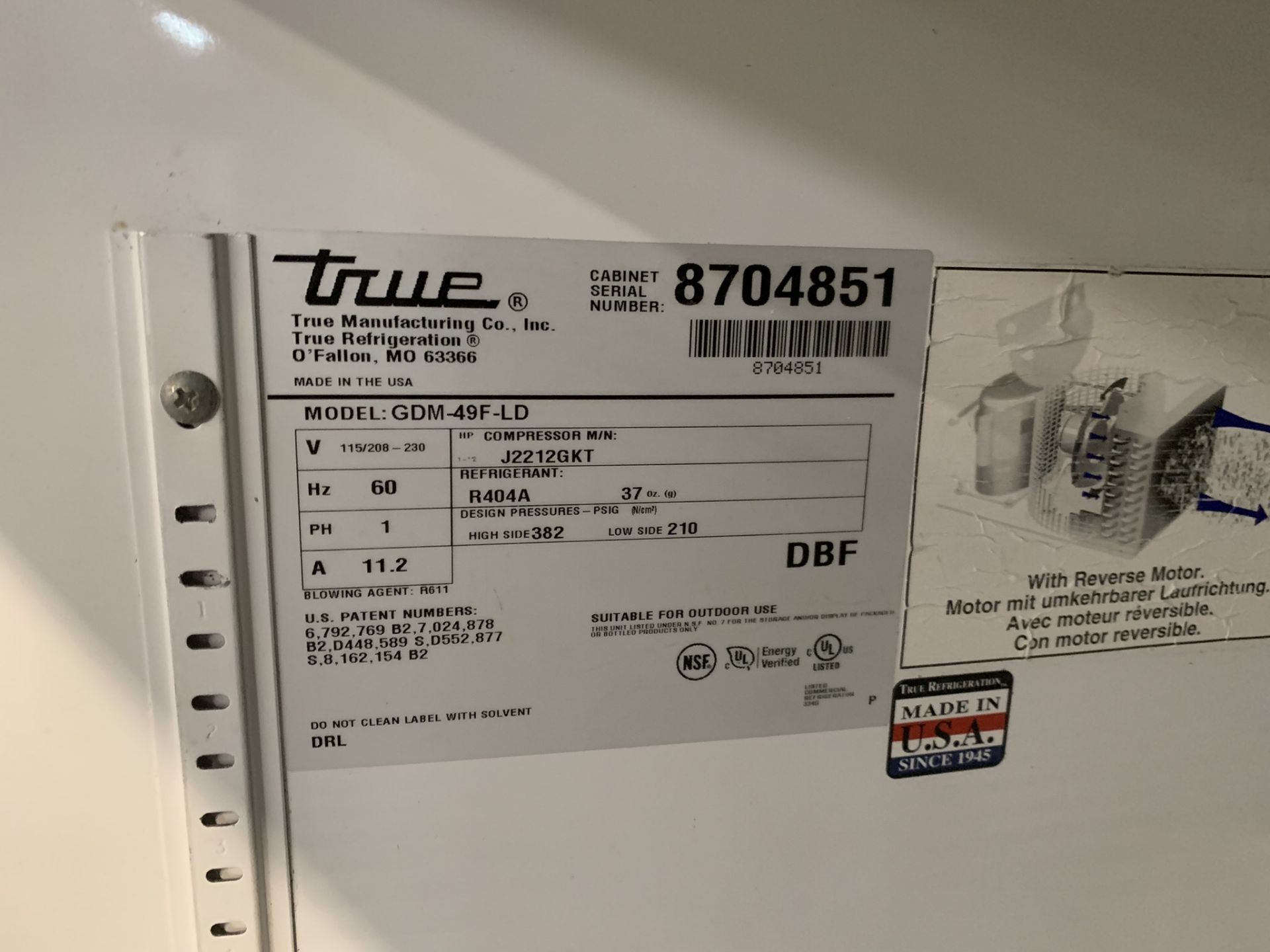 True 2-Door Freezer, Model GDM-49F-LD, Series 8704851 - Image 6 of 7