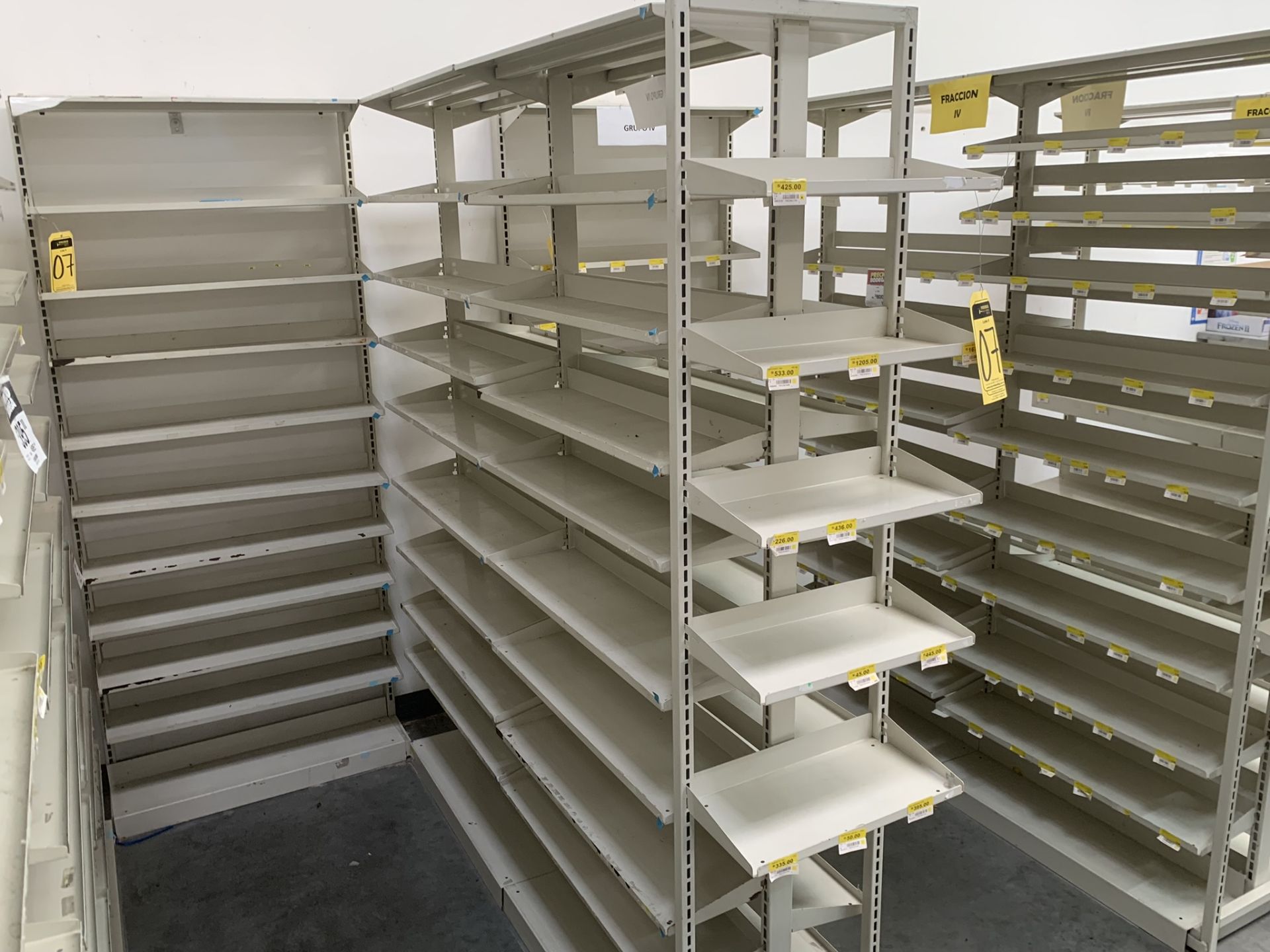 3 gondola-type displays for pharmacy (medications) with 45 shelves - Image 6 of 15