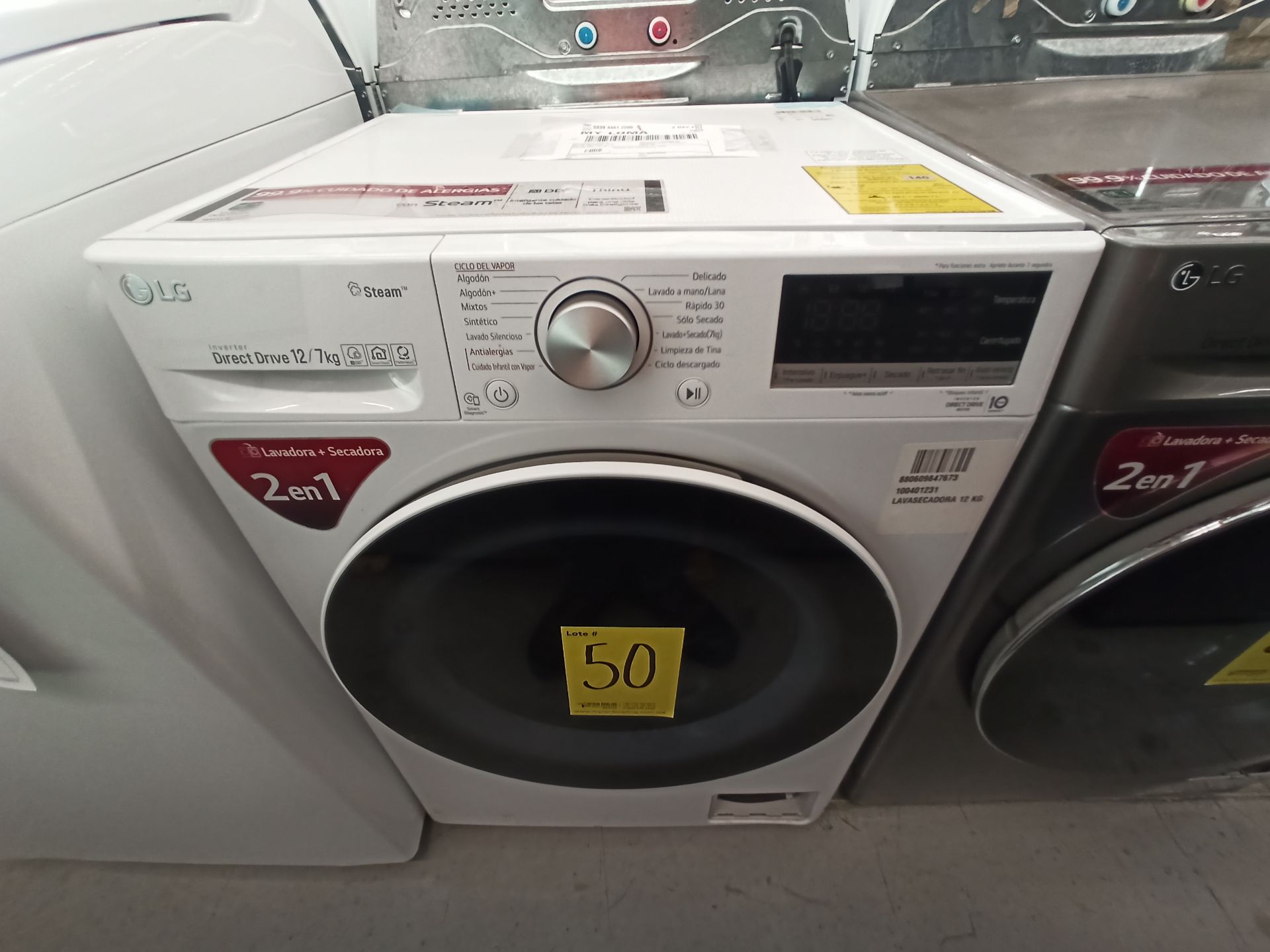 Lote de 3 lavadoras contiene: 1 Lavasecadora de 12/7 KG Marca LG, Modelo WD12VVC4S6S, Serie 208PNNA