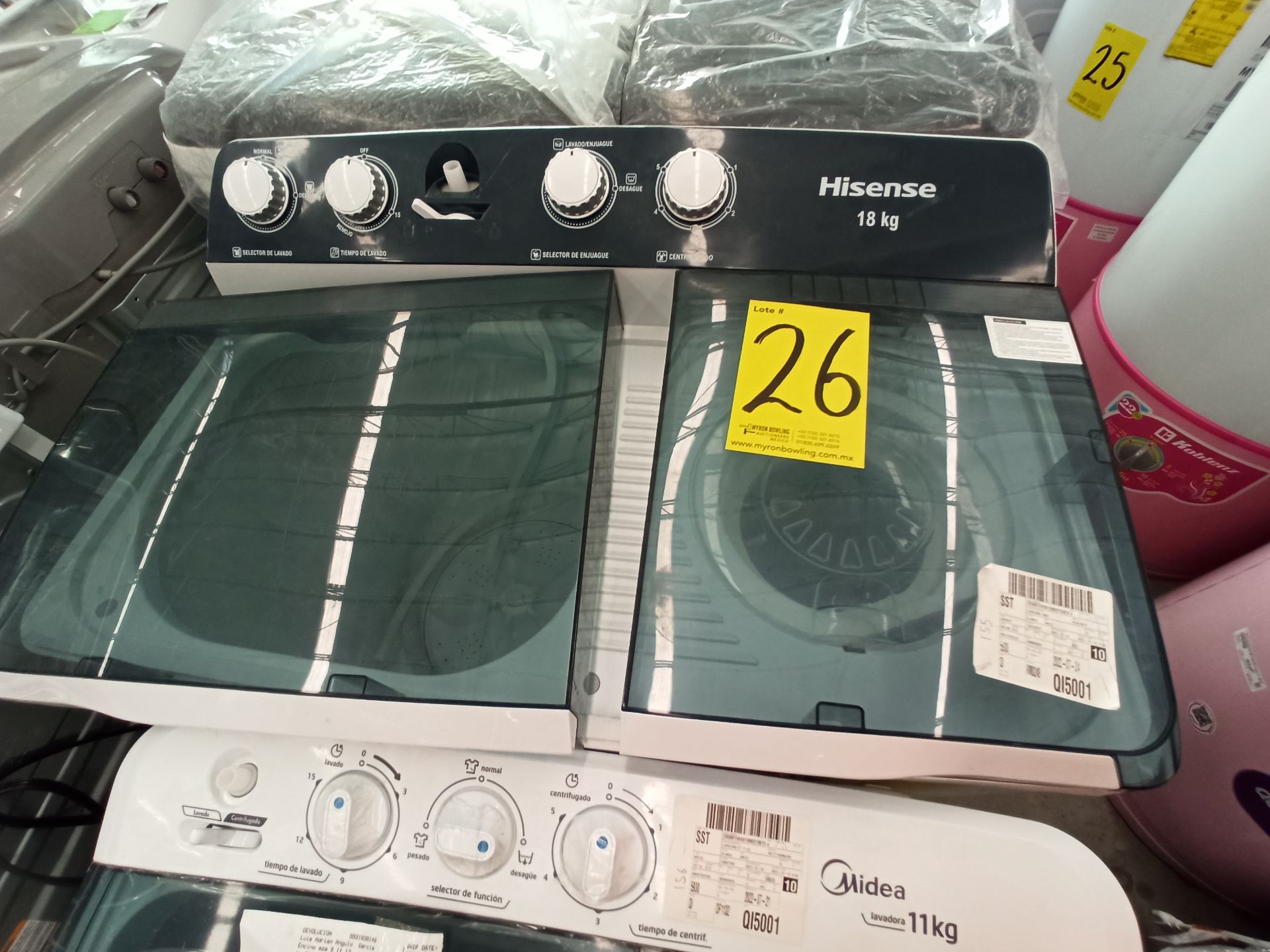 Lote de 3 lavadoras contiene: 1 lavadora de 18 kg Marca HISENSE, Modelo WSA1801P, Serie ND, Color b - Image 15 of 21