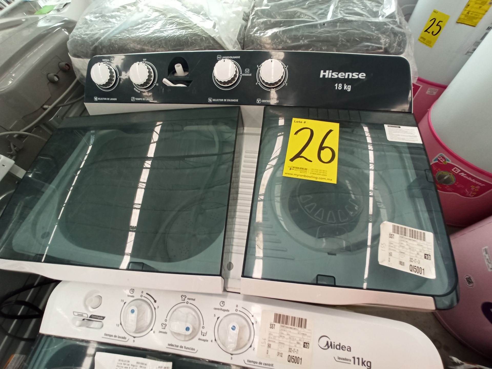 Lote de 3 lavadoras contiene: 1 lavadora de 18 kg Marca HISENSE, Modelo WSA1801P, Serie ND, Color b - Image 16 of 21