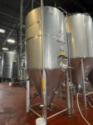94 BBL Stainless Steel Fermenter, Glycol Jacketed, Cone Bottom, Atmospheric PSI, Approx. 7' Diamete