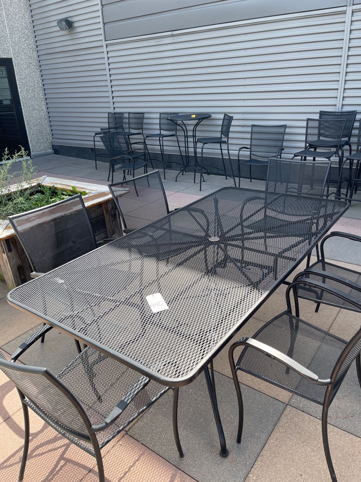 (1) 12 Top Black Wire Patio Table with (12) Black Wire Patio Chairs, Table Approx. | Rig Fee $150