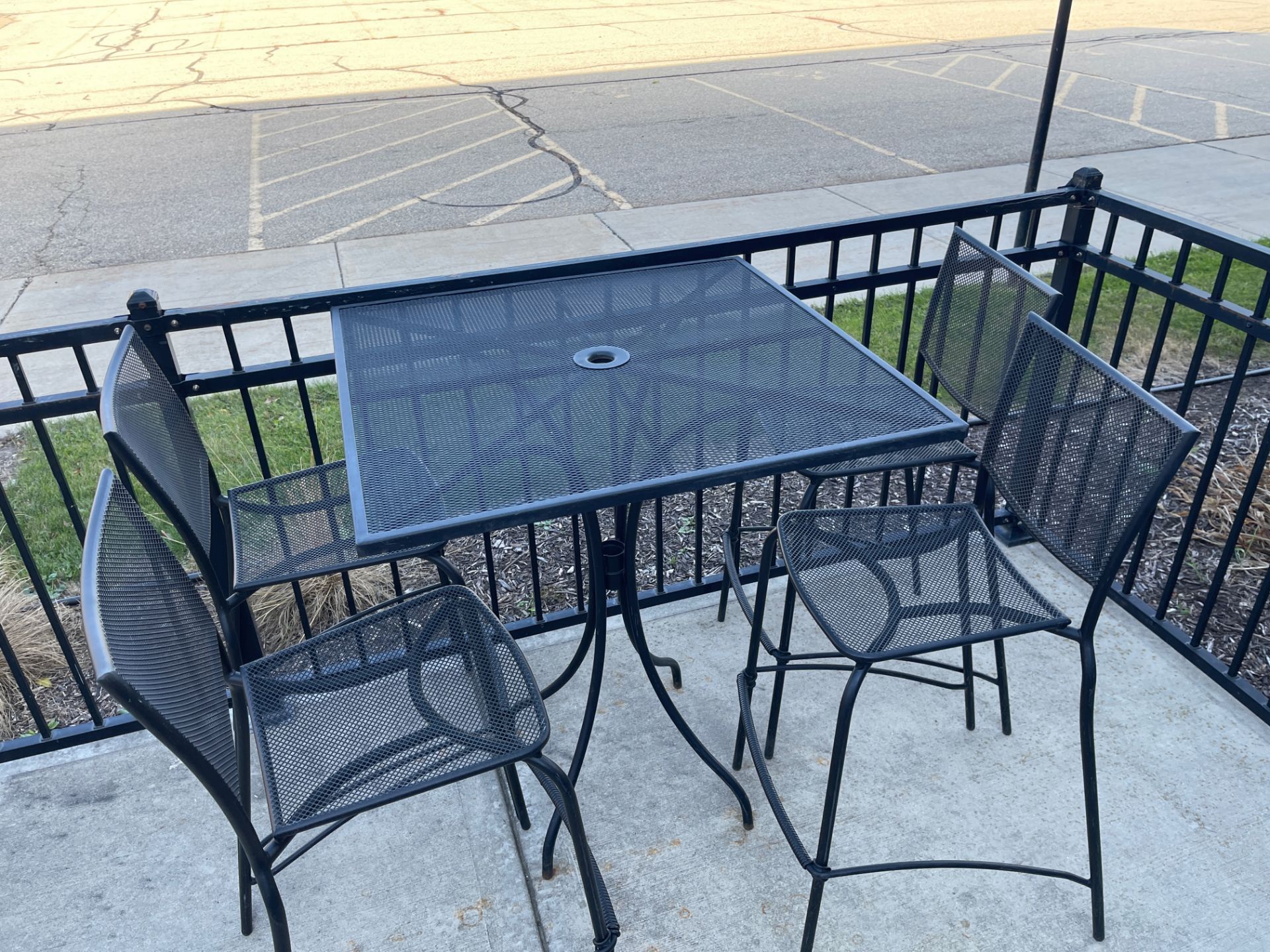 (4) 4 Top Black Wire Hightop Patio Tables with (16) Black Wire Patio Barstools | Rig Fee $150