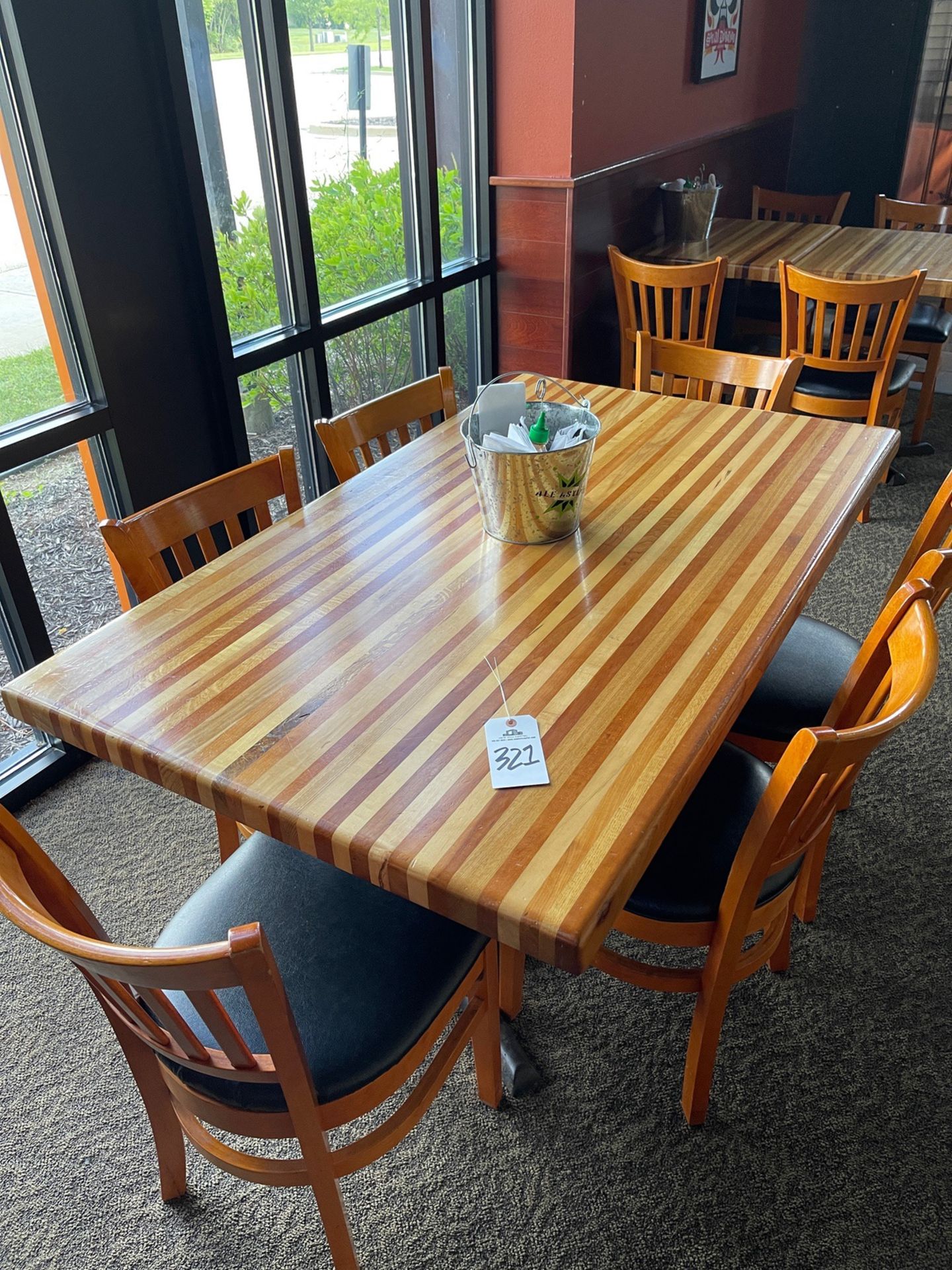 (3) Wooden 6 Top, Dual Pedestal Tables with (18) Wooden Chairs, Approx. 35" x 5' x | Rig Fee $100