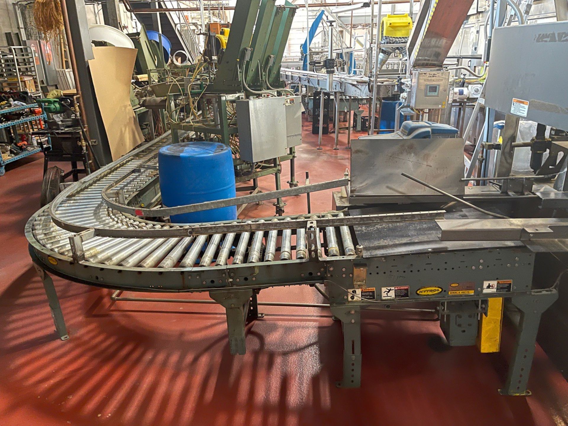 Hytrol Steel Roller Case Conveyor with J-shaped curve, Approx. 29' run with 21" rol | Rig Fee $300