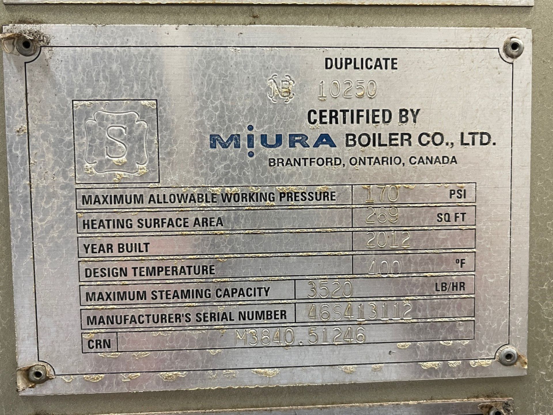 2012 Muira LX-100 Boiler, 3520 LB/HR Maximum Steaming Capacity, 42,000 BTU, Approx. | Rig Fee $1500 - Image 2 of 7
