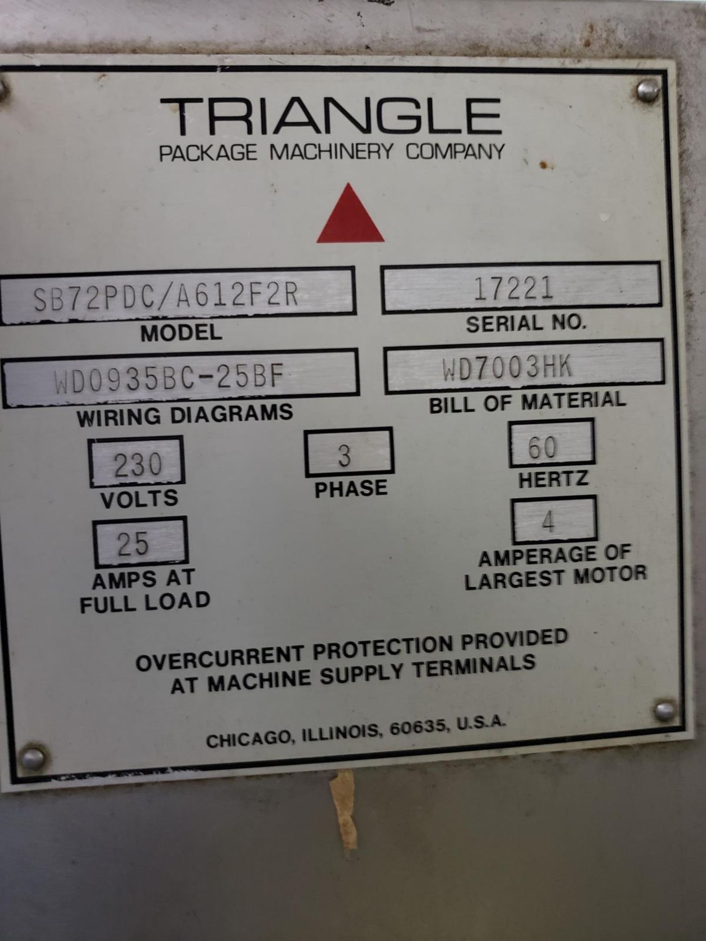 Triangle Form Fill Seal Machine, M# SB72PDC/A612F2R, S/N 17221 | Rig Fee: $125 - Image 2 of 5